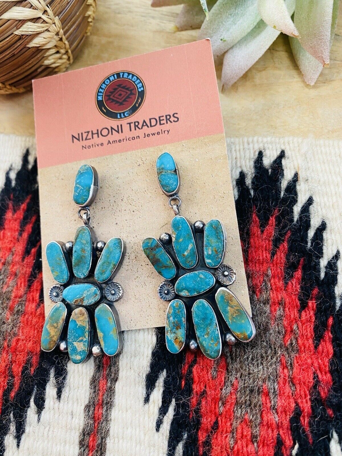 Navajo Jacqueline Silver Royston Turquoise & Sterling Silver Dangle Earrings