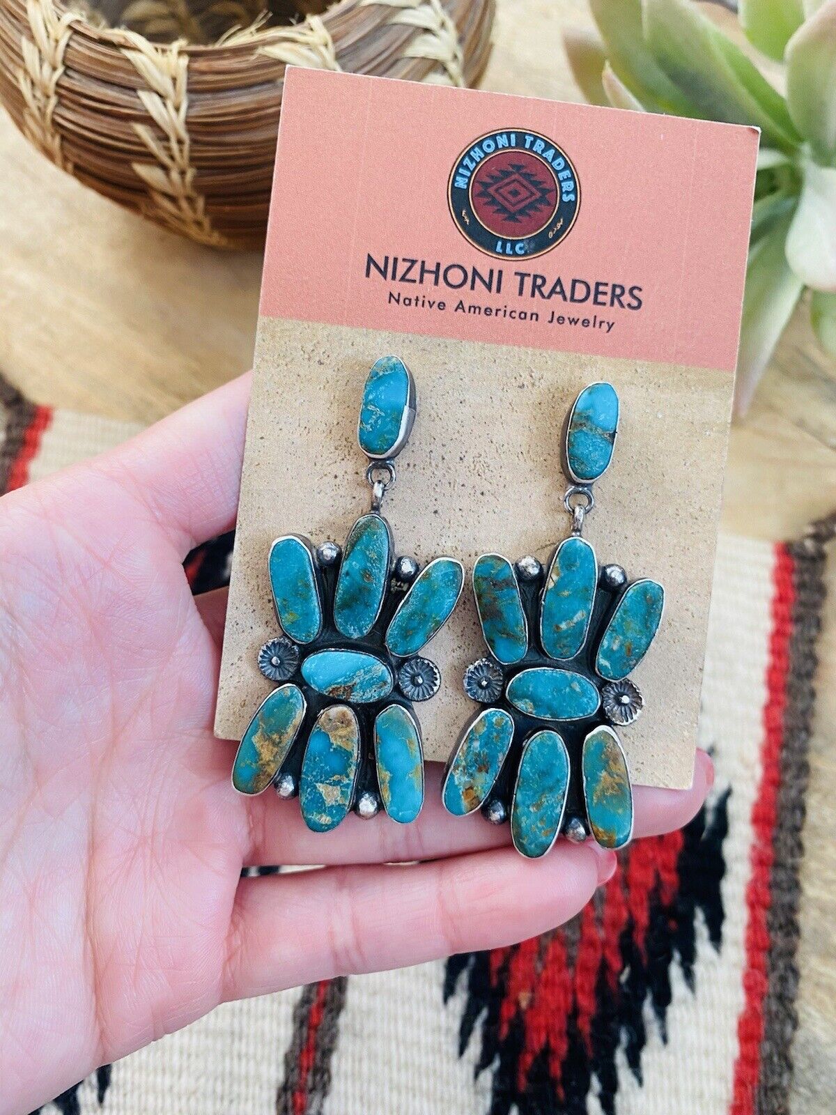 Navajo Jacqueline Silver Royston Turquoise & Sterling Silver Dangle Earrings