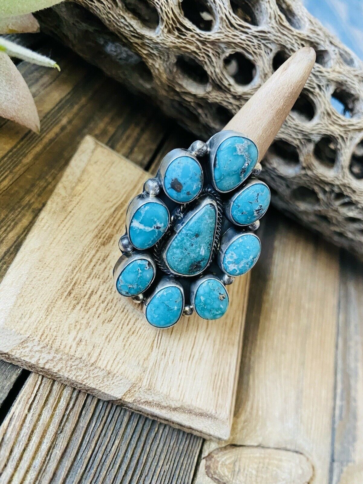 Navajo Royston Turquoise & Sterling Silver Adjustable Ring Signed