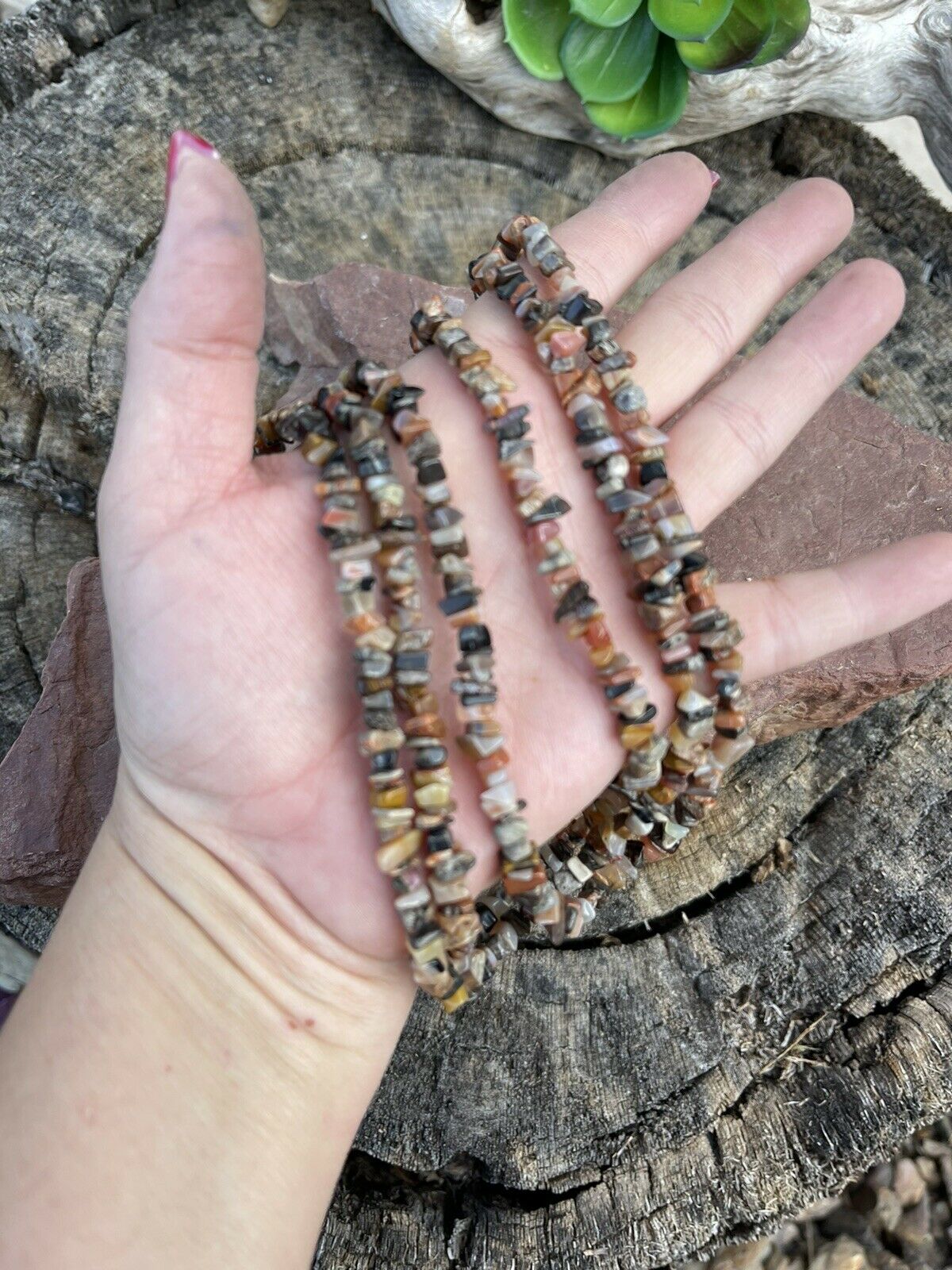 Navajo Sterling Silver Multi Jasper Chip Triple Strand Necklace