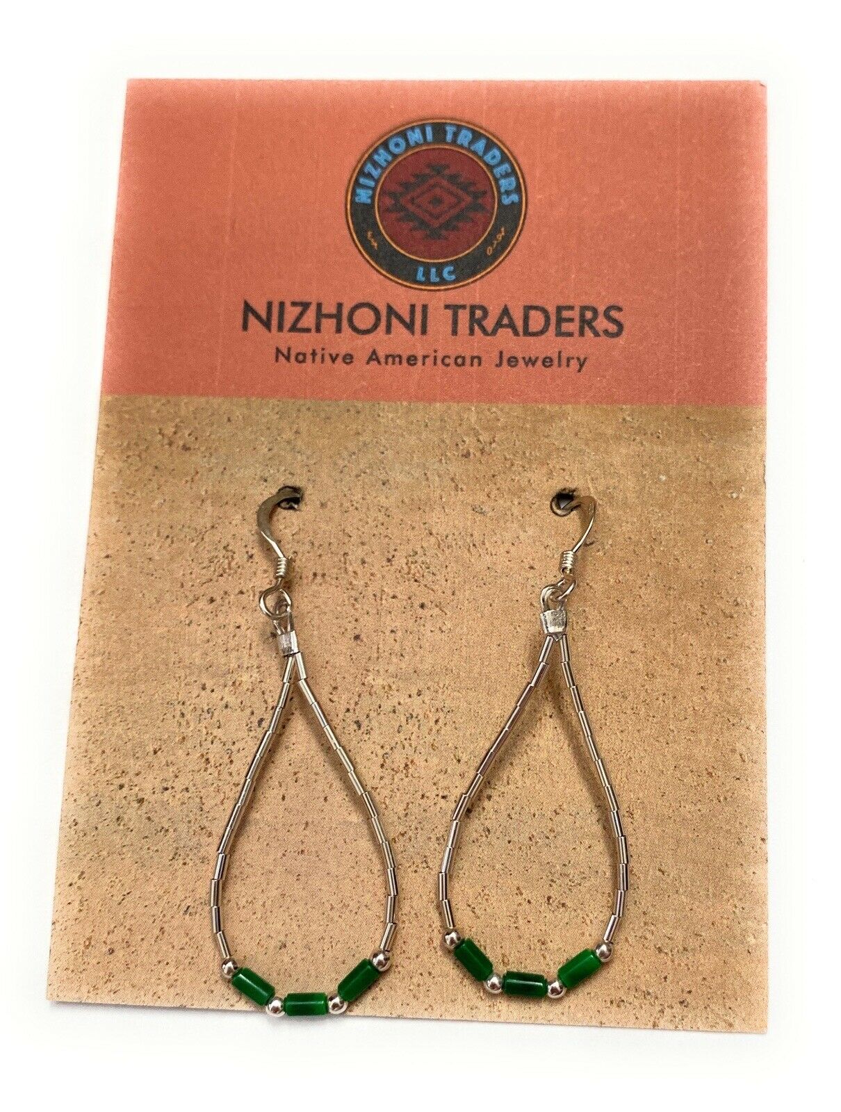 Navajo Sterling Liquid Silver & Malachite Beaded Dangle Earrings