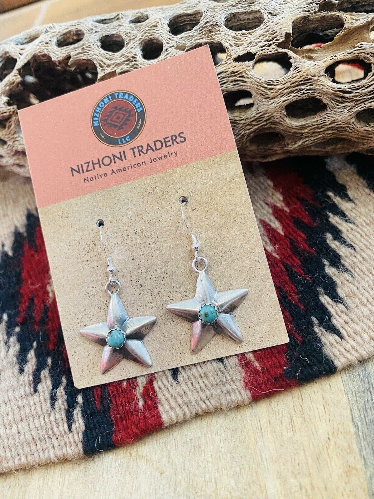 Navajo Turquoise & Sterling Silver Star Dangle Earrings