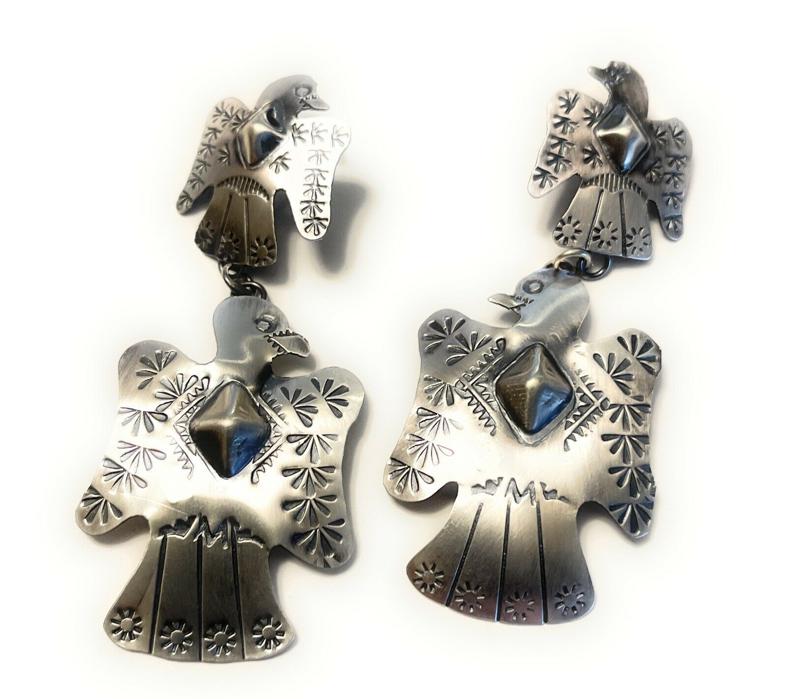 Navajo Sterling Silver Thunderbird Dangles by Tim Yazzie