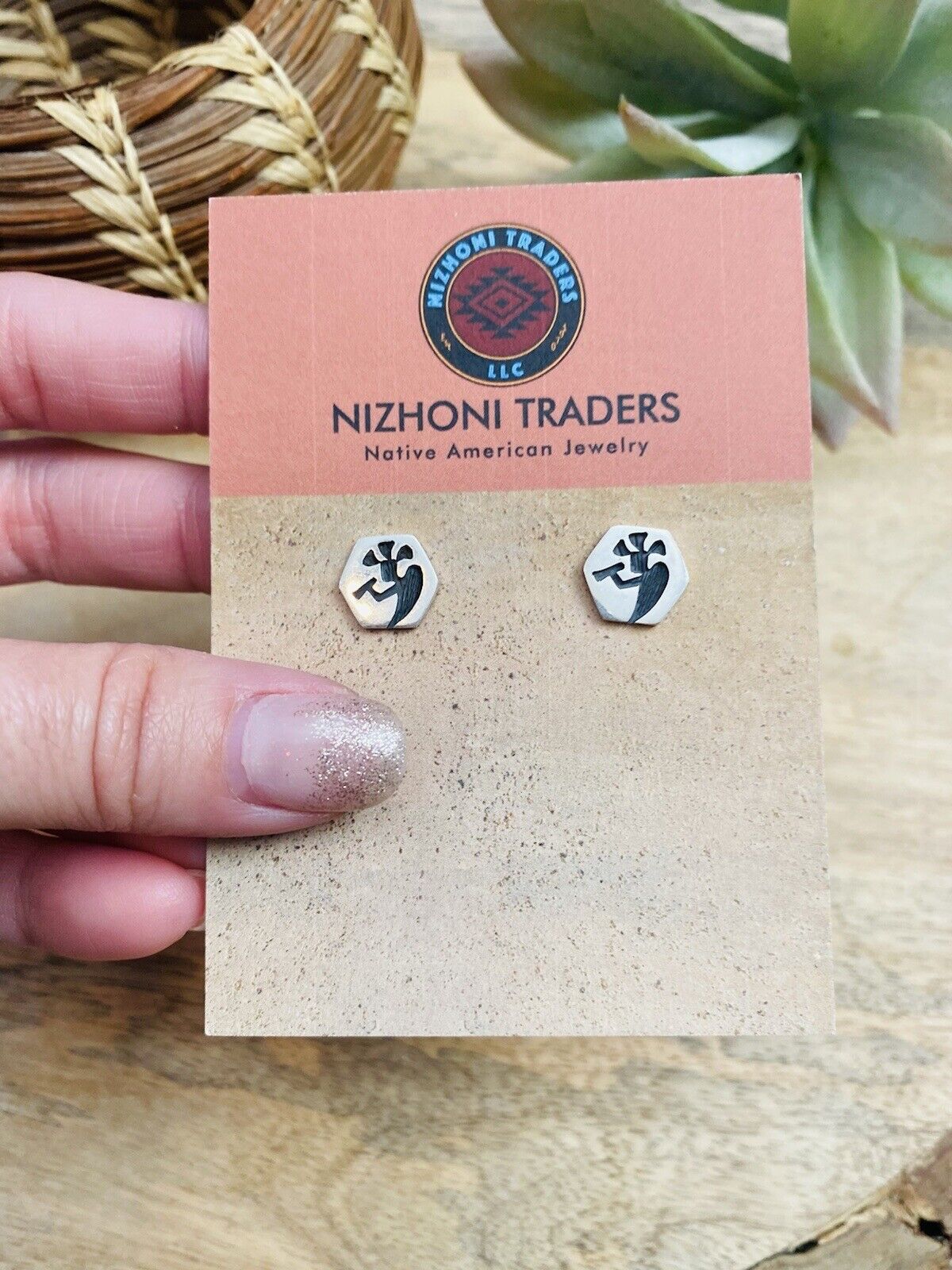 Hopi Overlaid Sterling Silver Kokopelli Stud Earrings