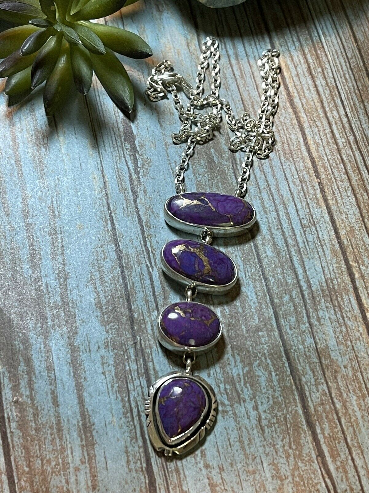 Navajo Purple Dream Mojave & Sterling Silver Lariat Necklace