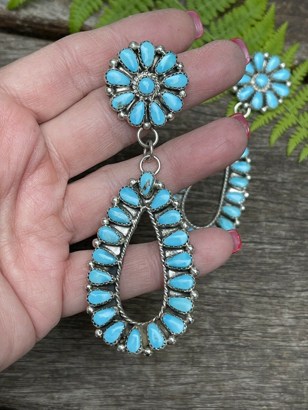 Zuni Natural Sleeping Beauty Turquoise Sterling Dangle Earrings artist AJW