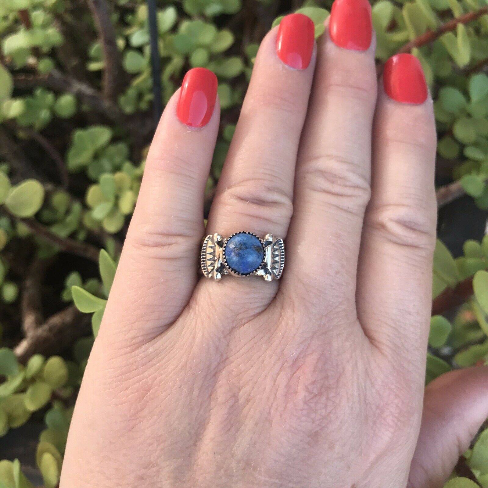 Navajo Sterling Silver Lapis Rope Cigar Band Ring