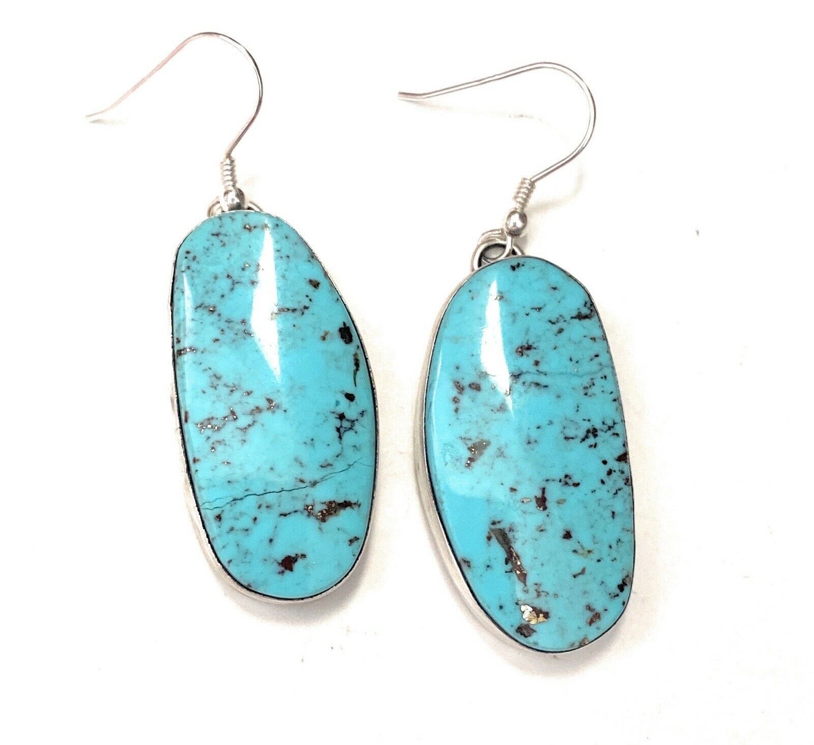 Navajo Kingman Turquoise & Sterling Silver Dangle  Earrings Signed