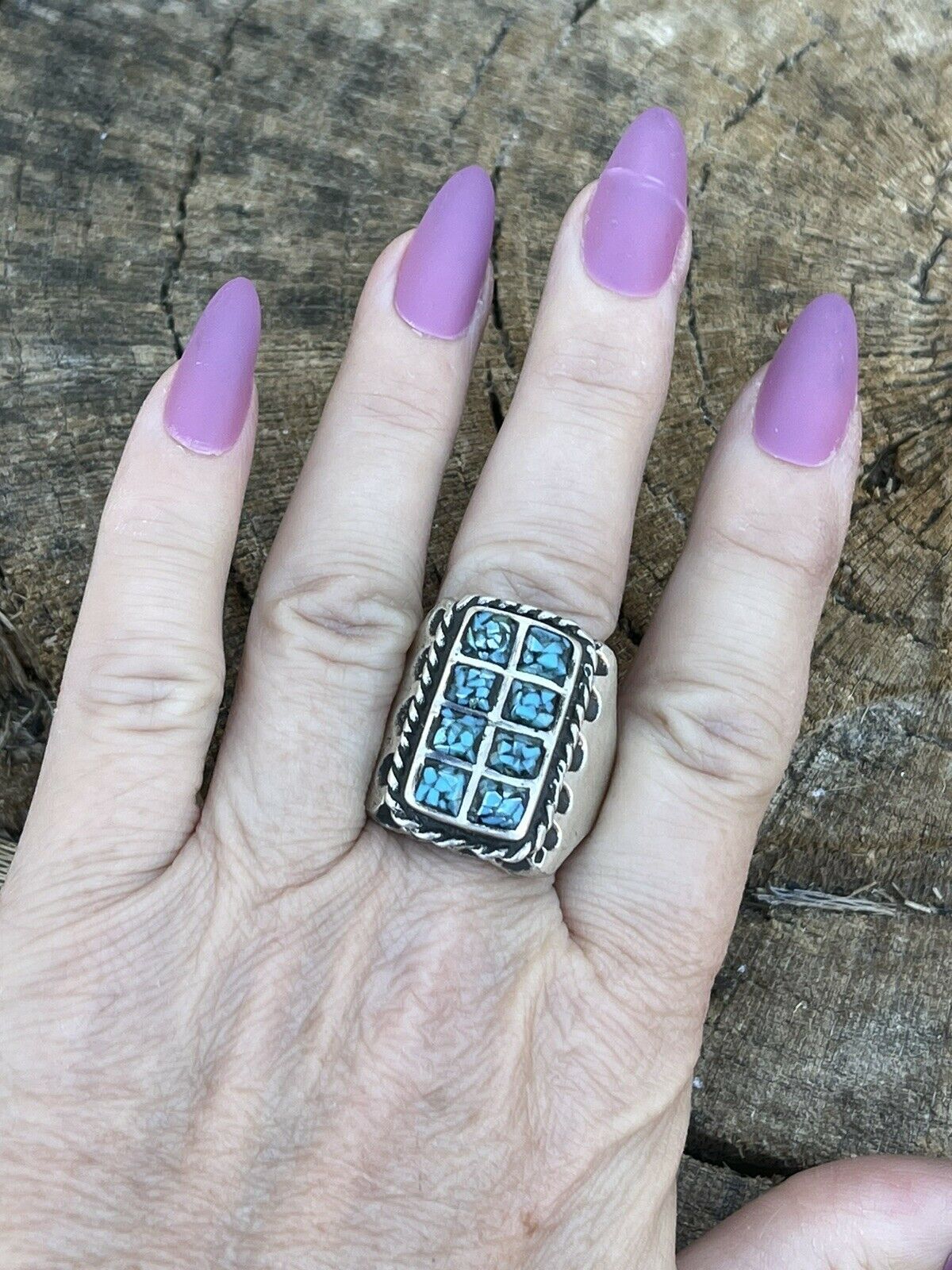 Navajo Unisex Turquoise Sterling Silver Statement Ring Sz 10.5