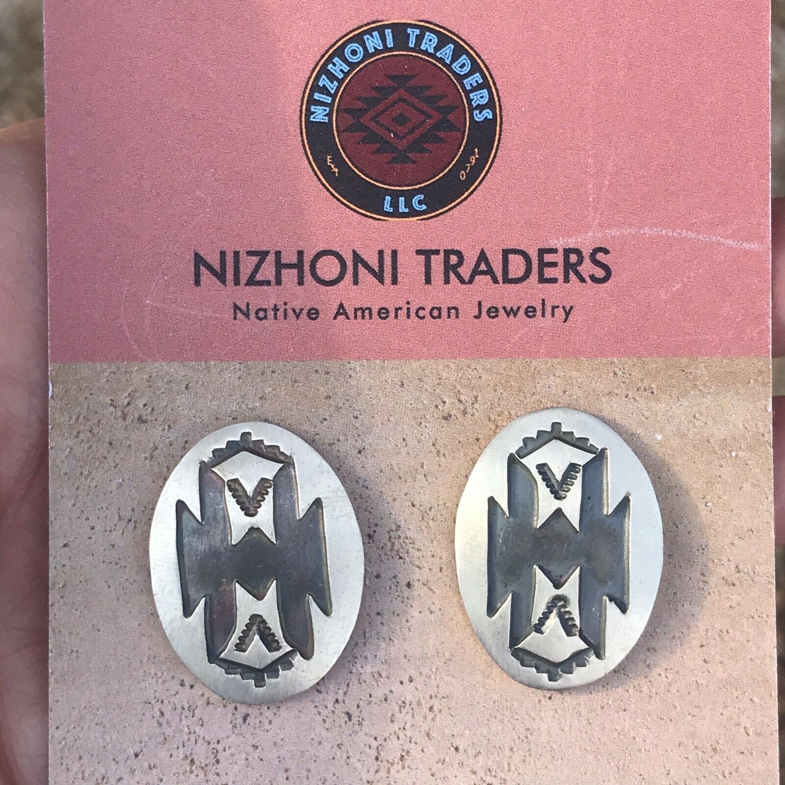 Hopi Sterling Silver Hand Stamped Tribal Earrings