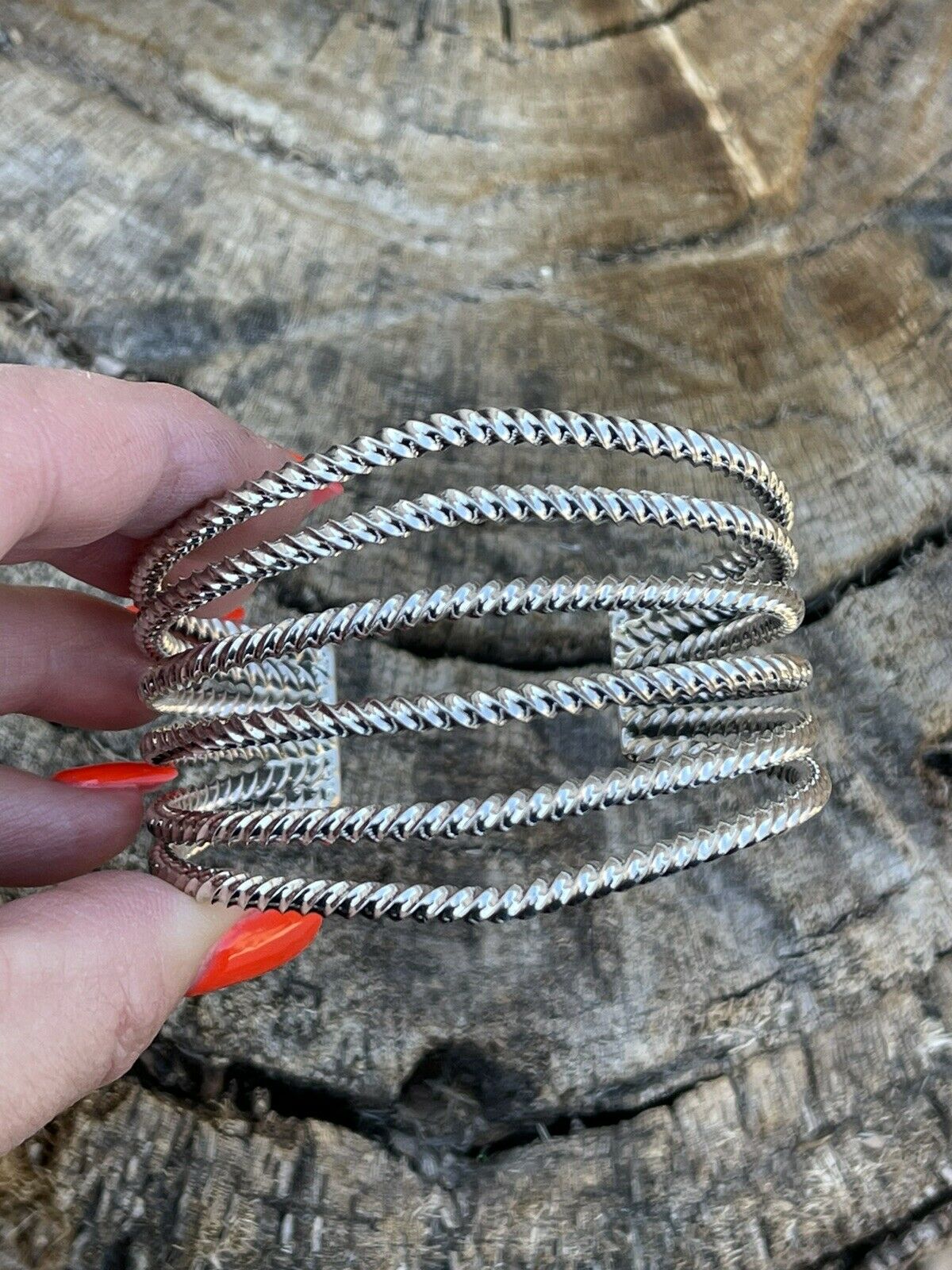 Navajo Rope Style 6 Line Sterling Silver Bracelet Cuff