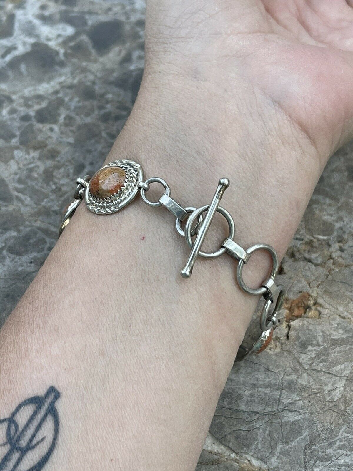 Navajo Rust Jasper & Sterling Silver Link Oval Southwest Bracelet