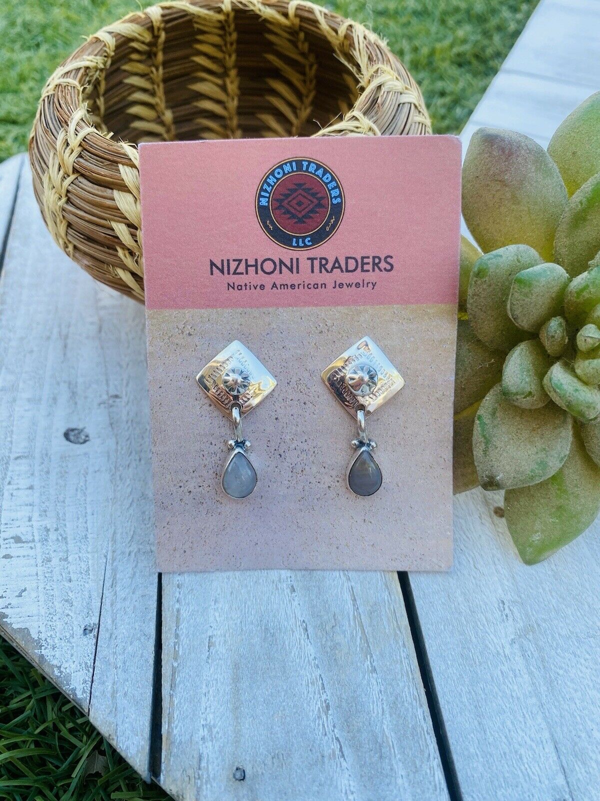 Navajo Sterling Silver & Rhodochrosite Stone Dangle Earrings