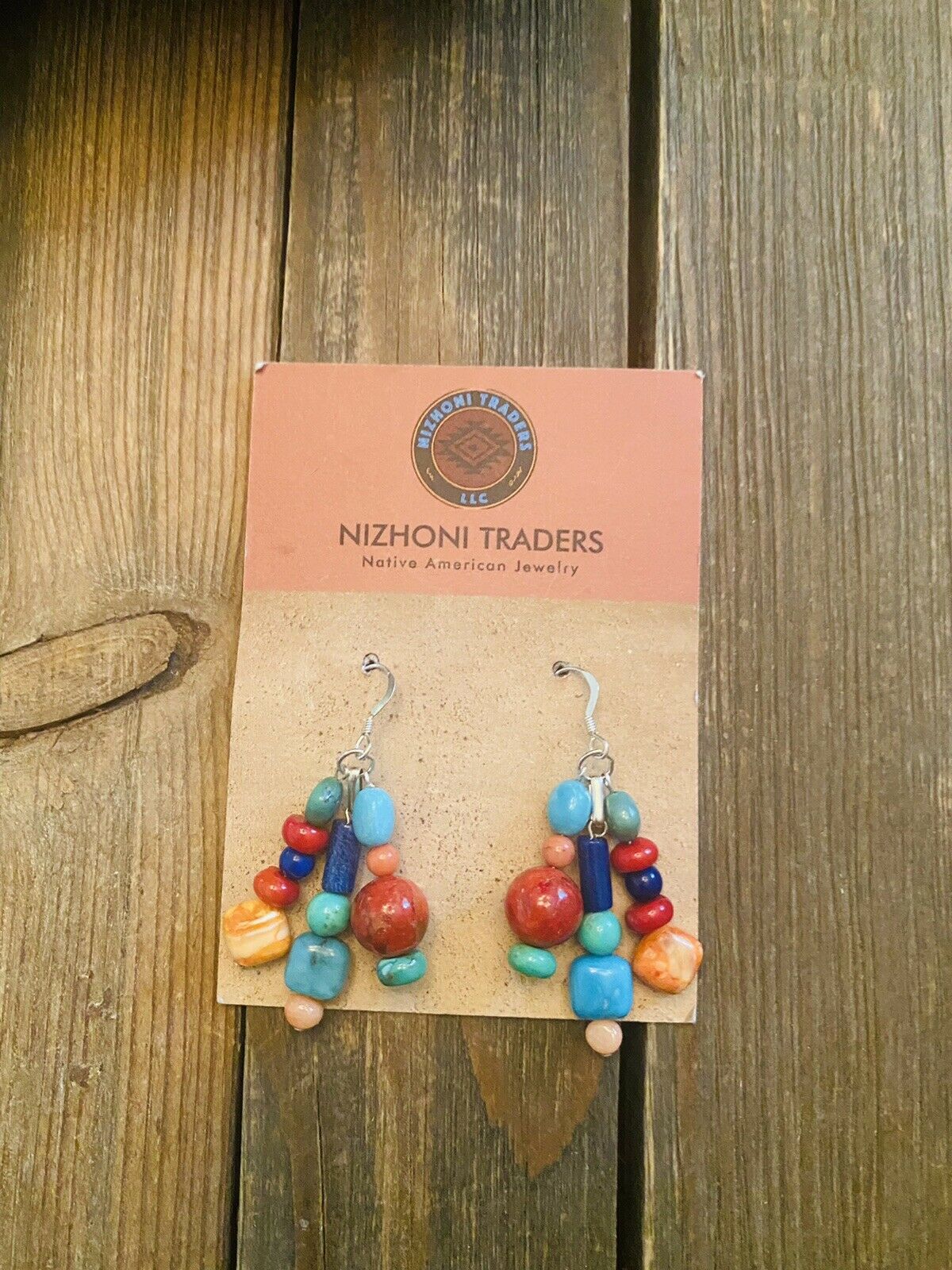 Navajo Sterling Silver Multi Stone Beaded Dangle Earrings