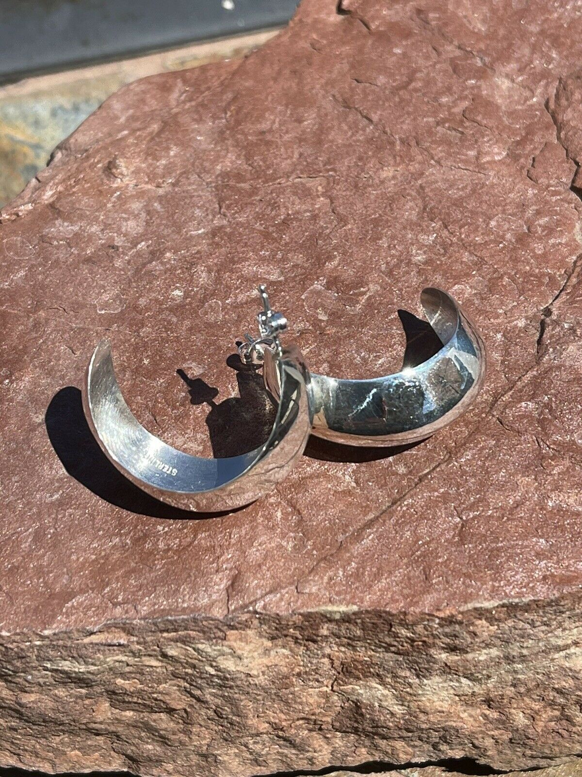 Navajo Sterling Silver Crescent Hoop Earrings