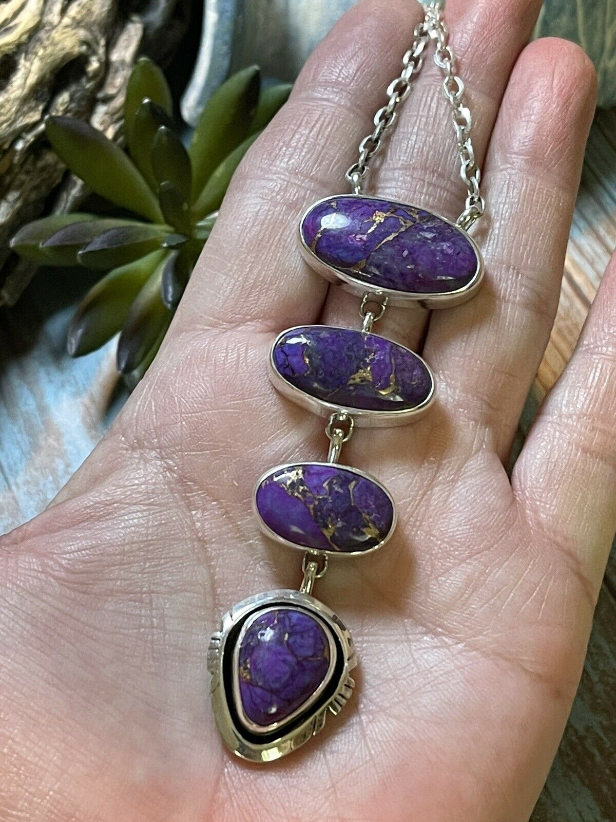 Navajo Purple Dream Mojave & Sterling Silver Lariat Necklace