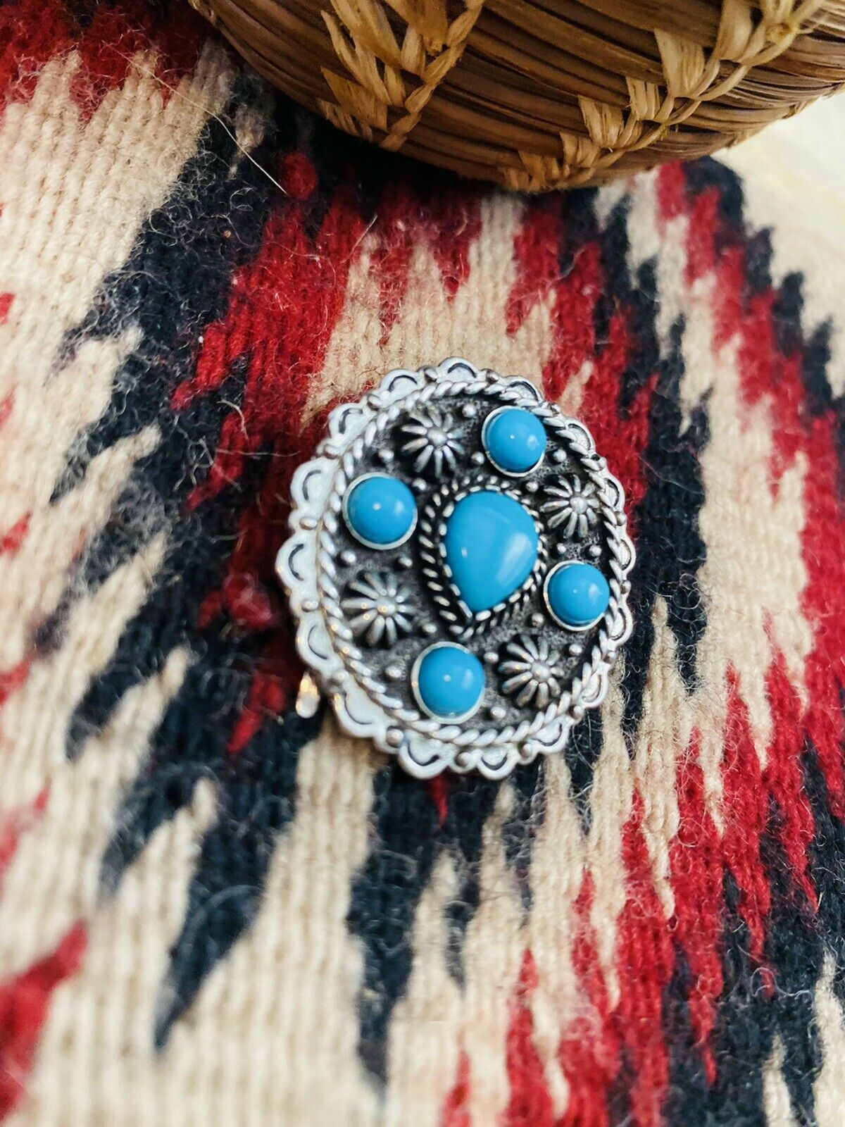 Vintage Navajo Turquoise & Hand Stamped Sterling Silver Ponytail Hook