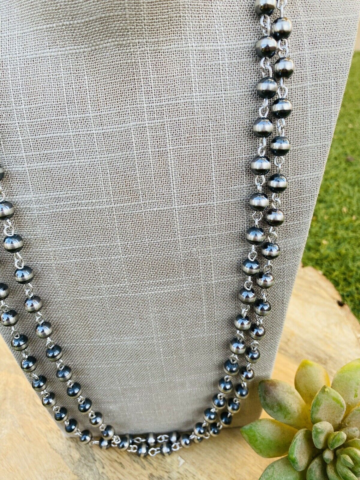 Navajo Sterling Silver Navajo Pearl Beaded Necklace 60 Inch