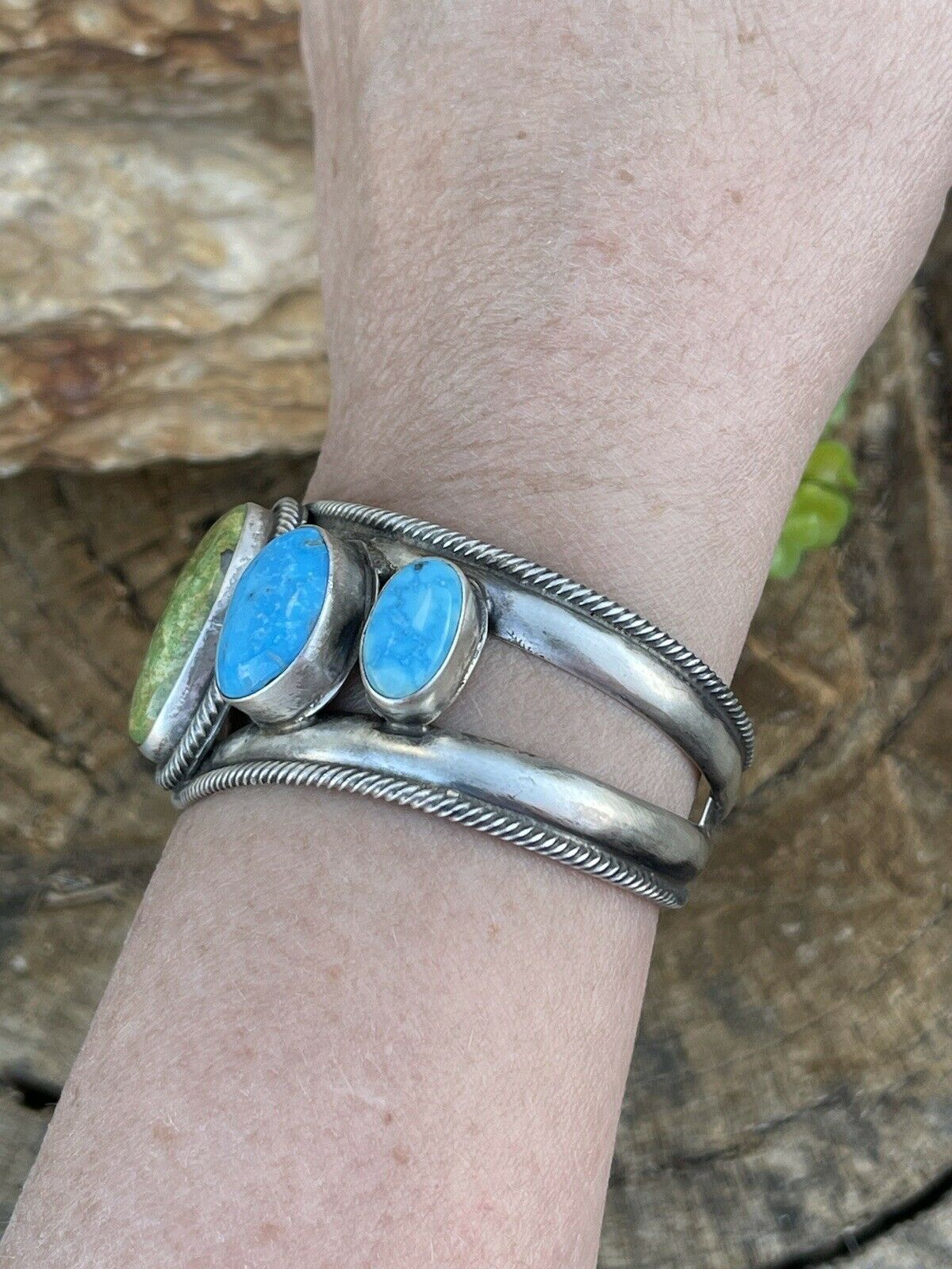 Navajo Sterling Sonoran Gold & Golden Hills Turquoise Cuff Bracelet Signed