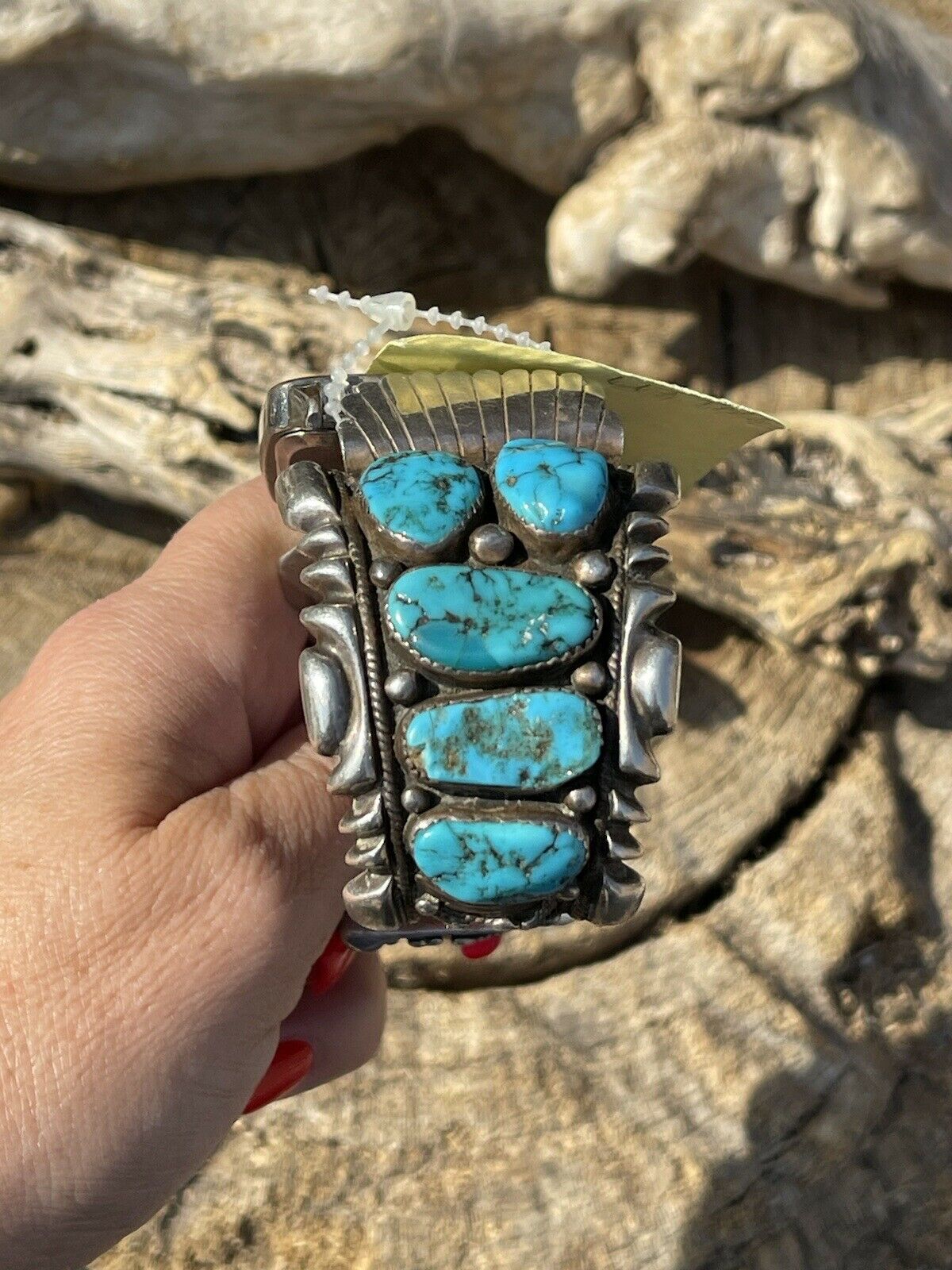 Vintage Navajo Sterling Silver & Kingman Turquoise Non Working Watch Bracelet