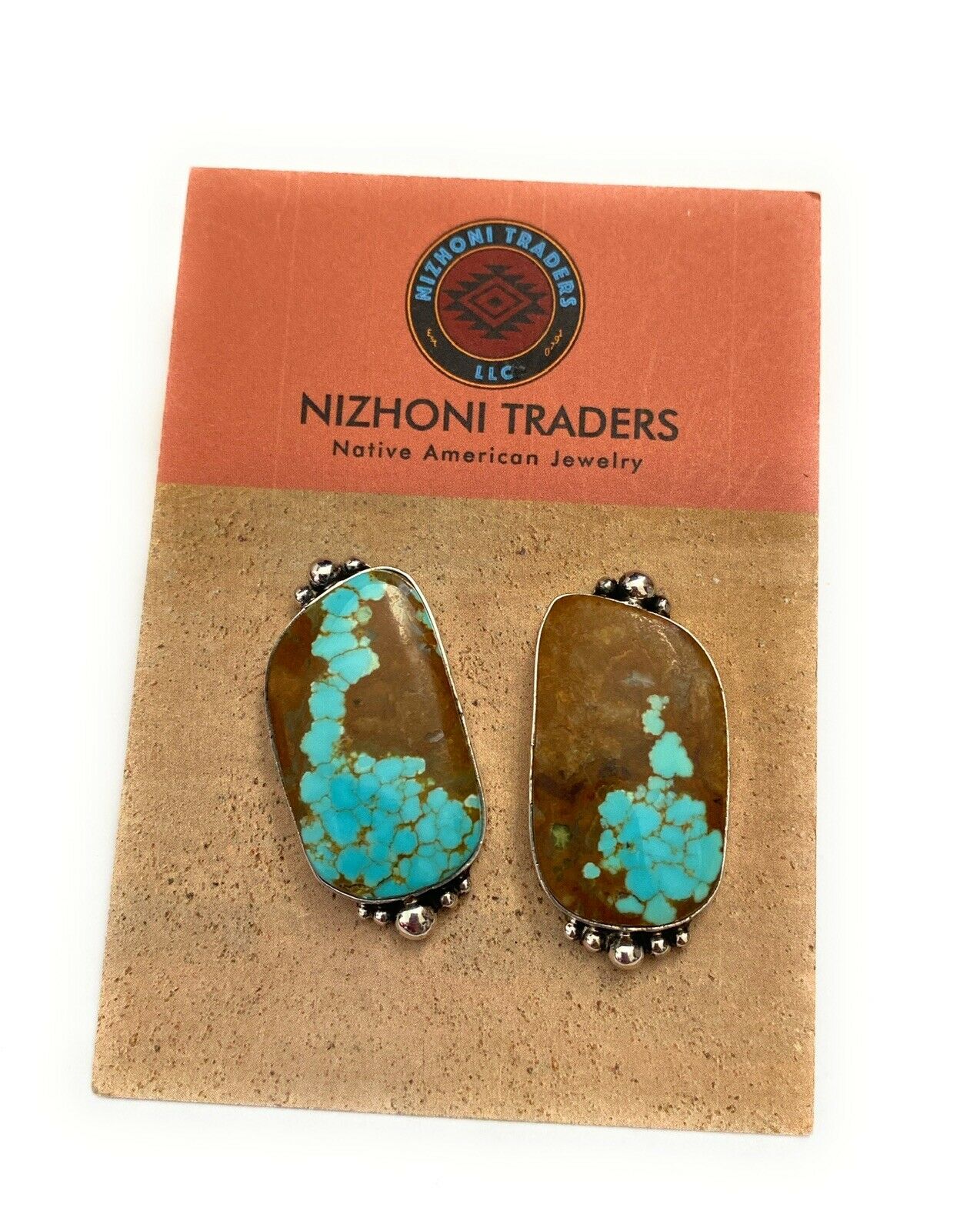 Navajo Number 8 Turquoise & Sterling Silver Post Earrings Signed