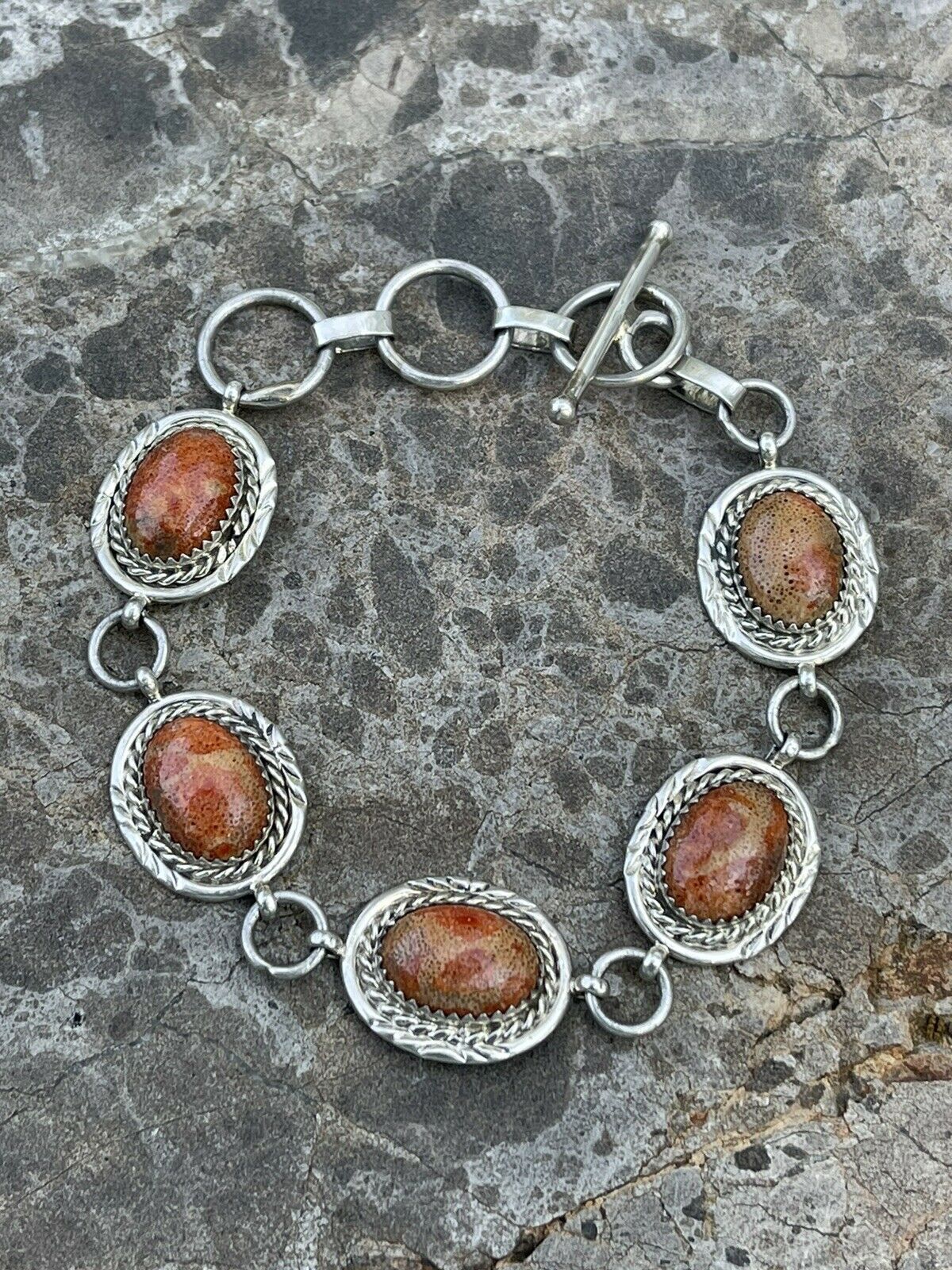 Navajo Rust Jasper & Sterling Silver Link Oval Southwest Bracelet