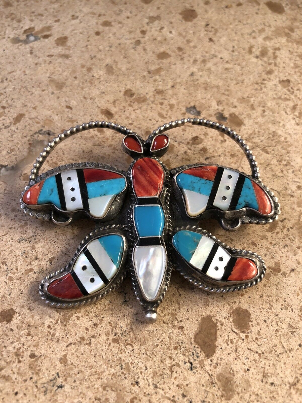 Vintage Navajo Sterling Silver & Multi Stone Pin/Pendant Signed