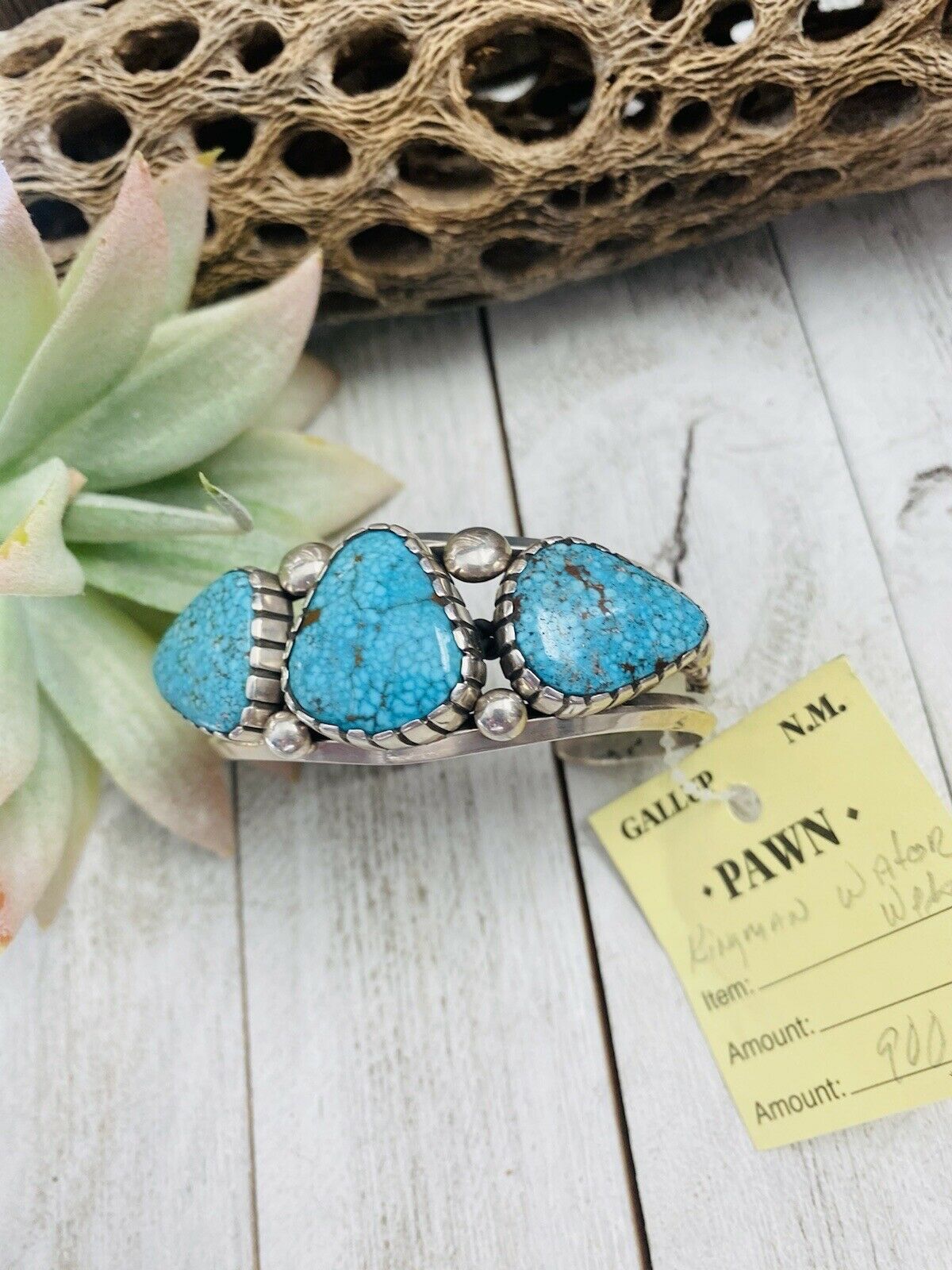 Navajo Vintage Water Web Kingman Turquoise & Sterling Silver Cuff Bracelet