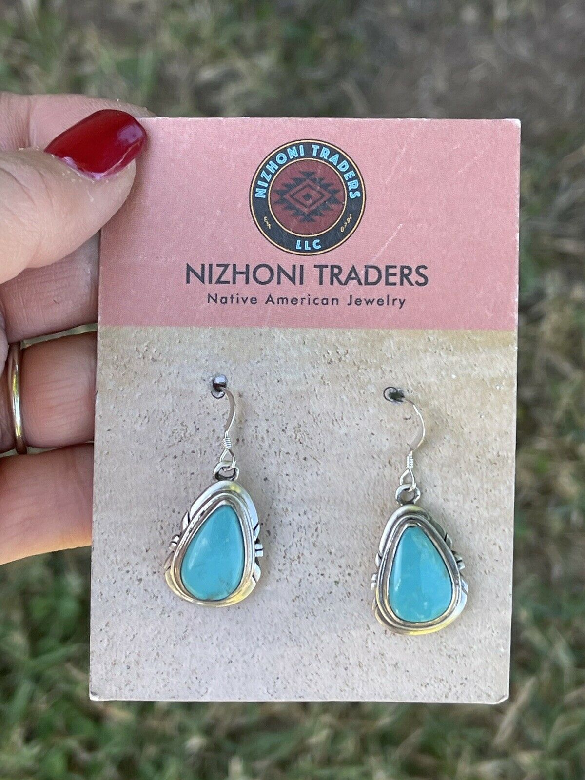 Navajo Sterling & Turquoise Teardrop Dangle Post Earrings Signed P. A Smith