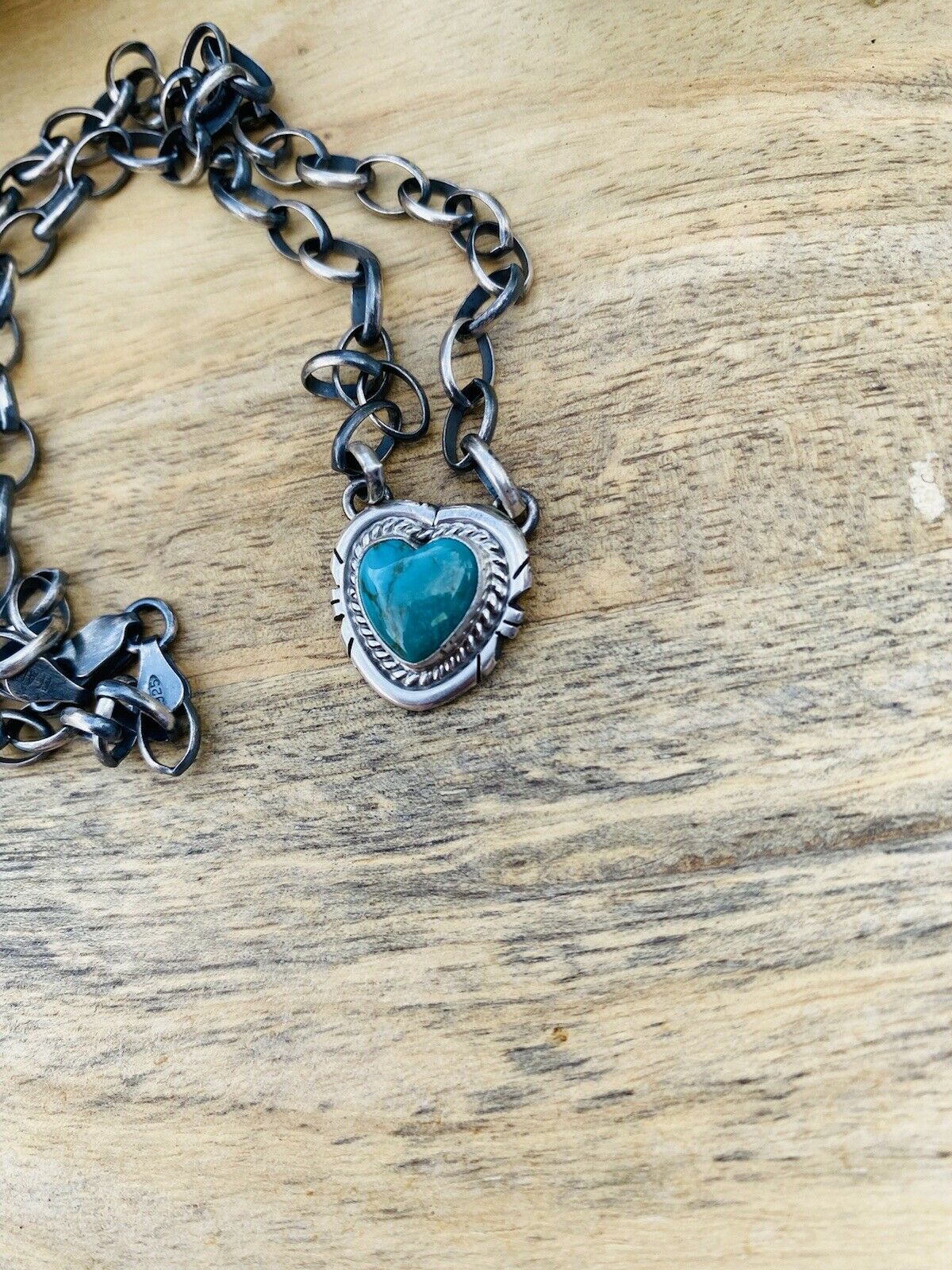 Navajo Sterling Silver & Turquoise Heart Necklace