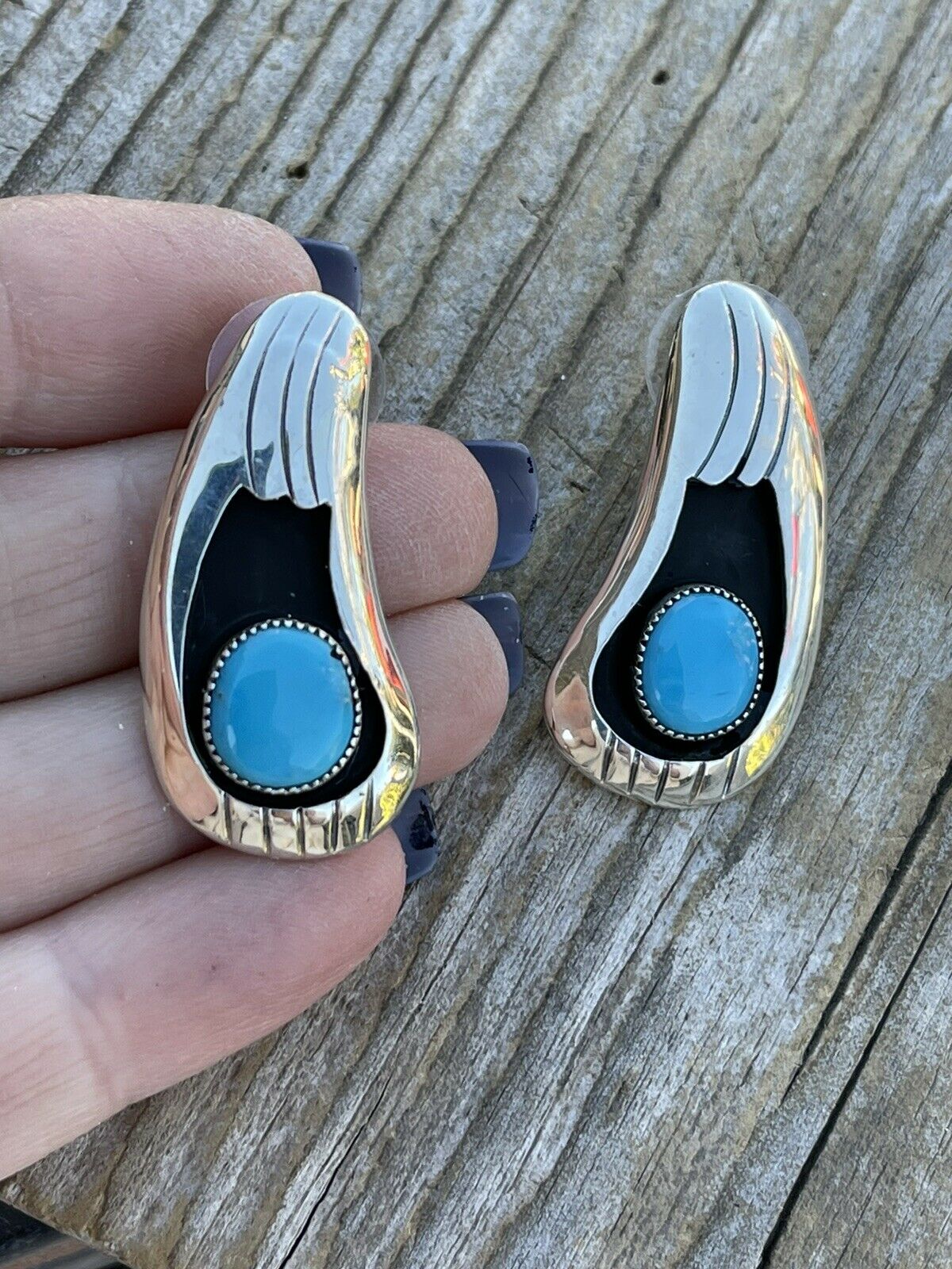 Navajo Turquoise And Sterling Silver Shadow Box Post Earrings