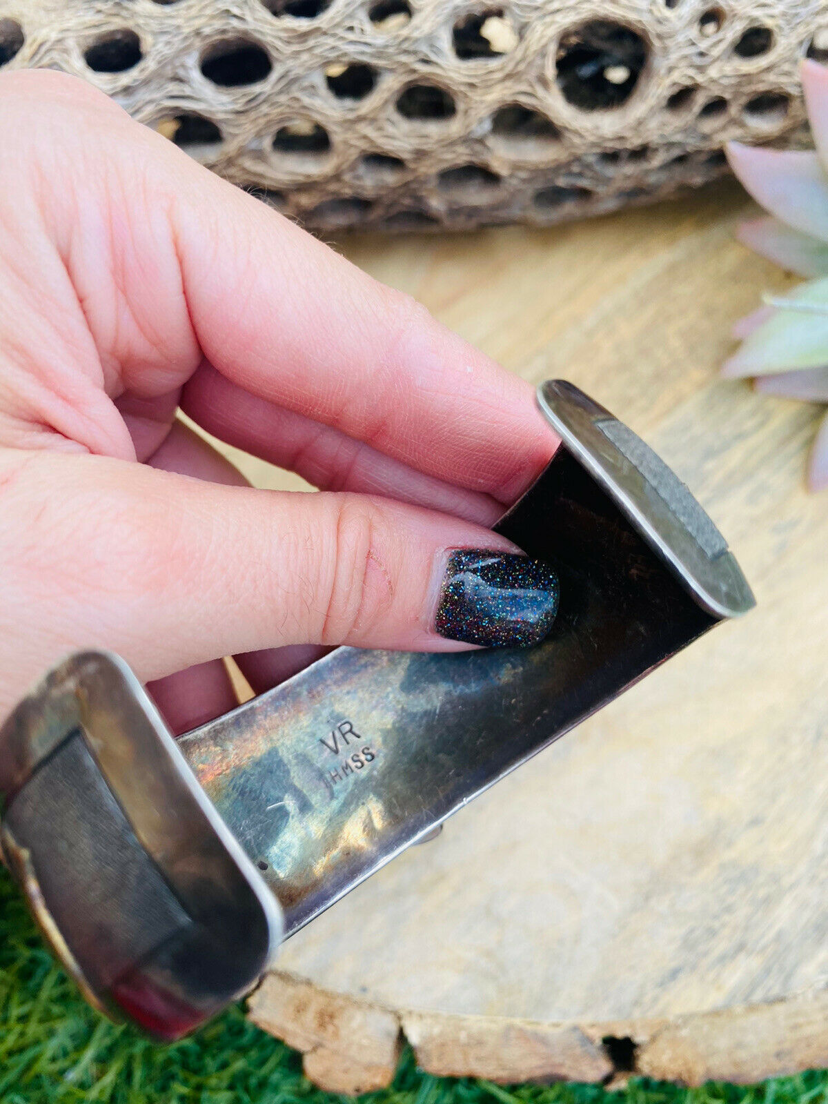 Vintage Navajo Sterling Silver & Copper Cuff Bracelet Signed