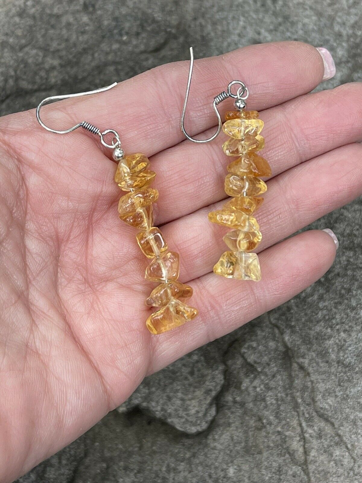 Navajo Sterling Silver Golden Quartz Chip Dangle Earrings