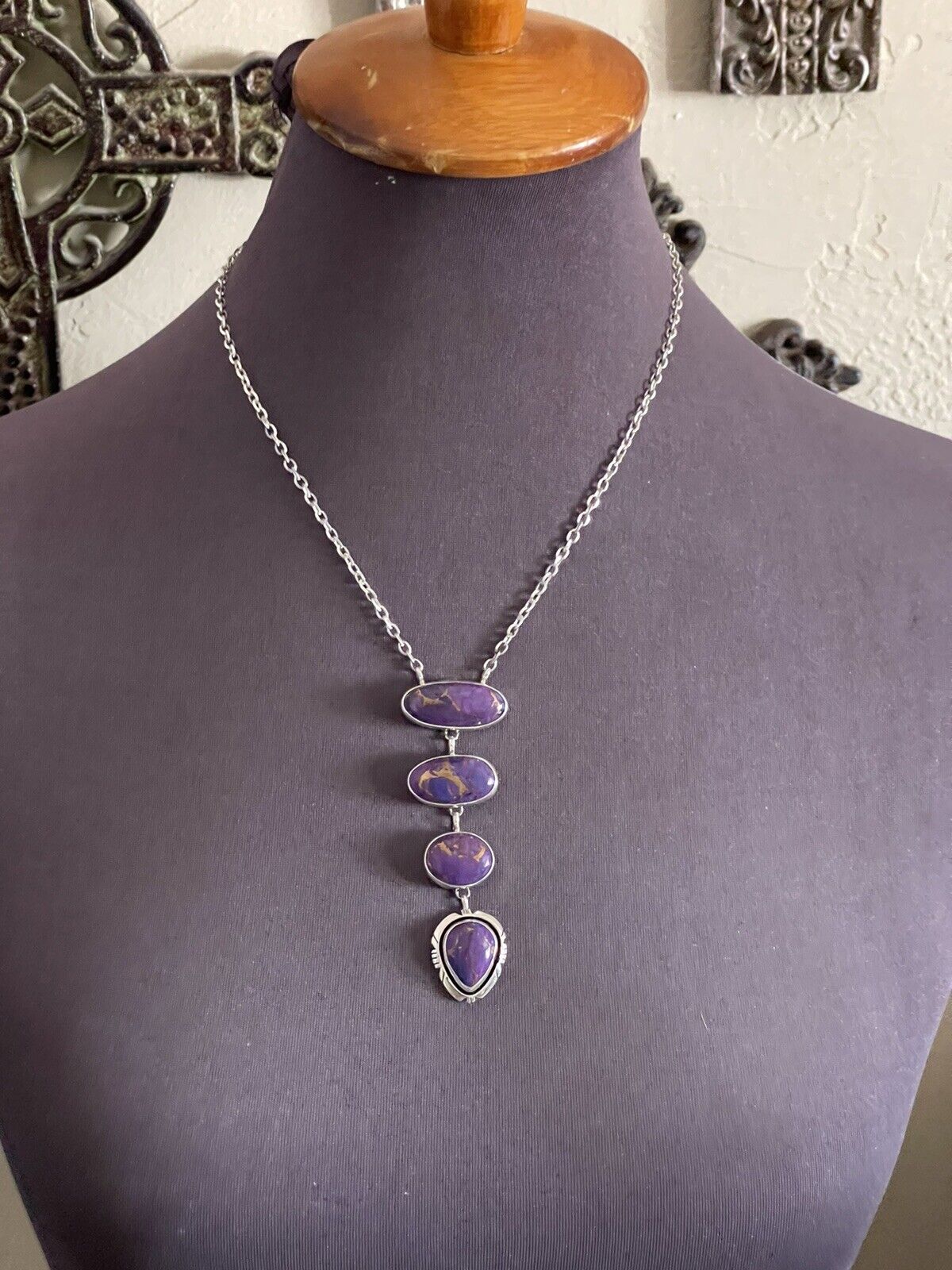 Navajo Purple Dream Mojave & Sterling Silver Lariat Necklace