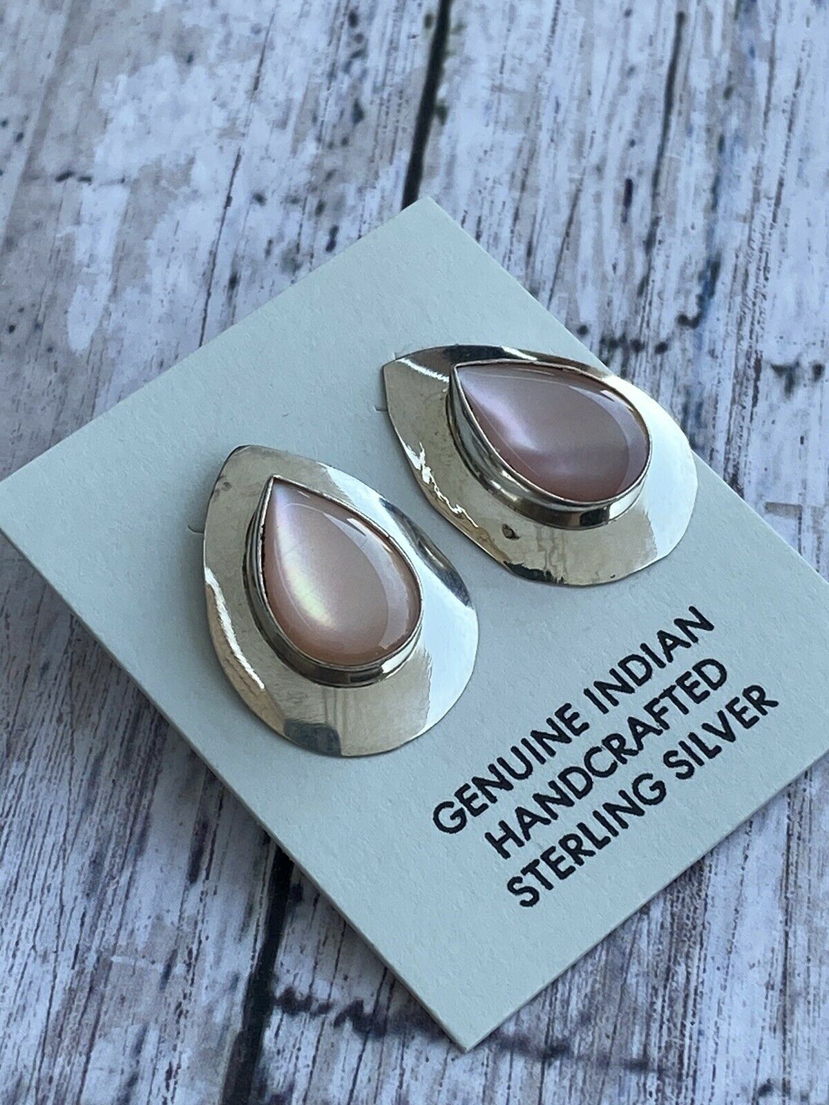 Navajo Sterling Silver And Pink Mussel Post Earrings