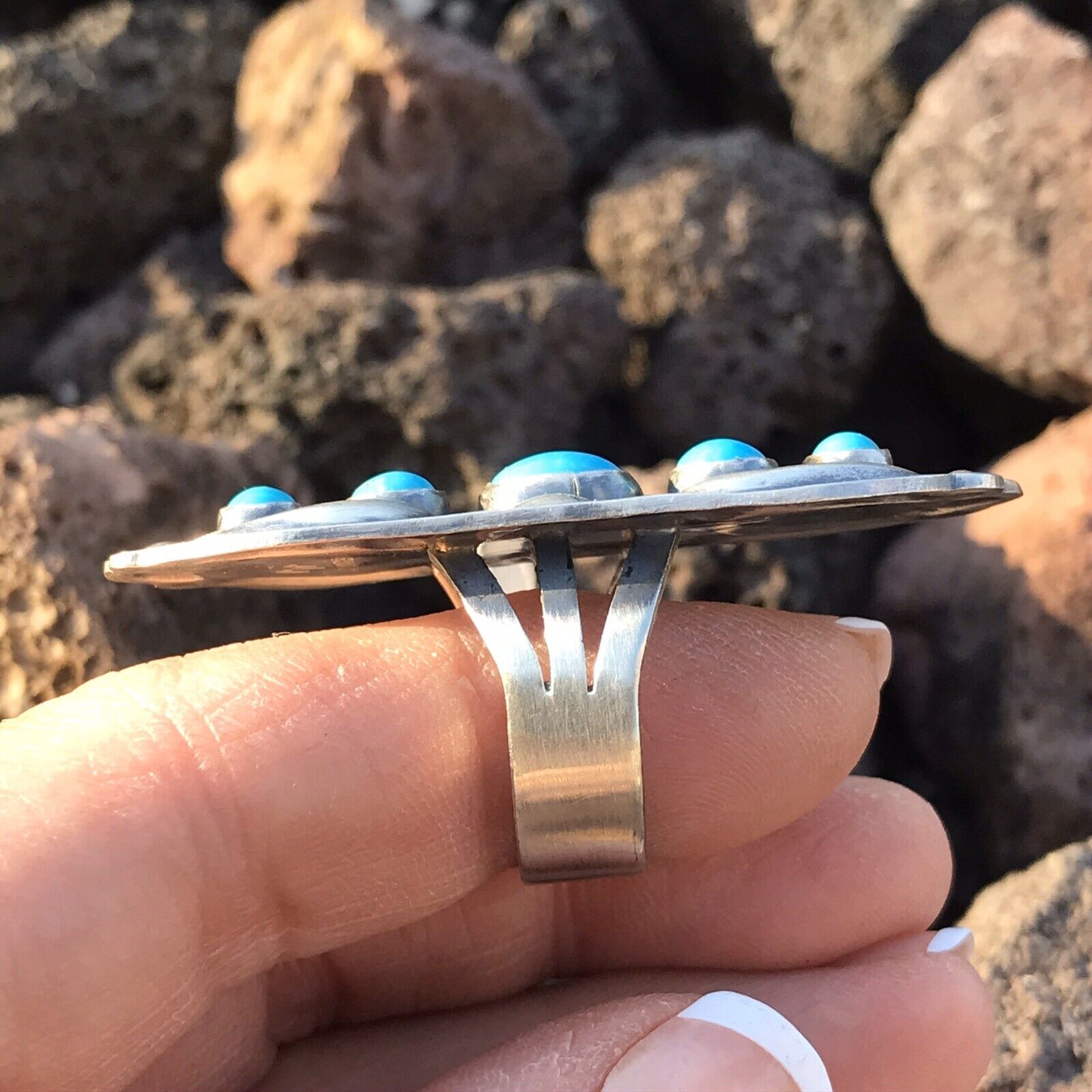 Navajo Sterling Silver  Turquoise 5 Stone Ring