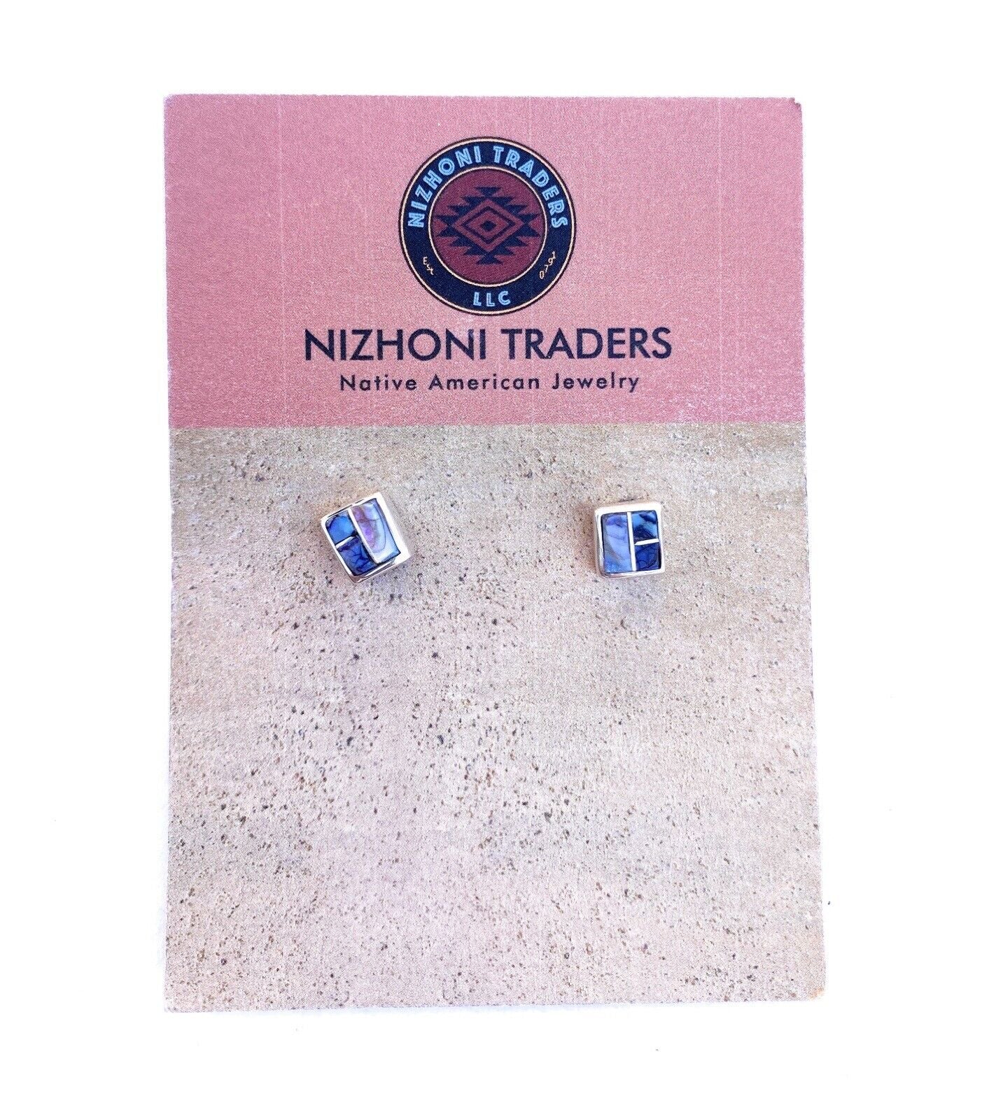 Navajo Natural Opal And Sterling Silver Inlay Stud Earrings