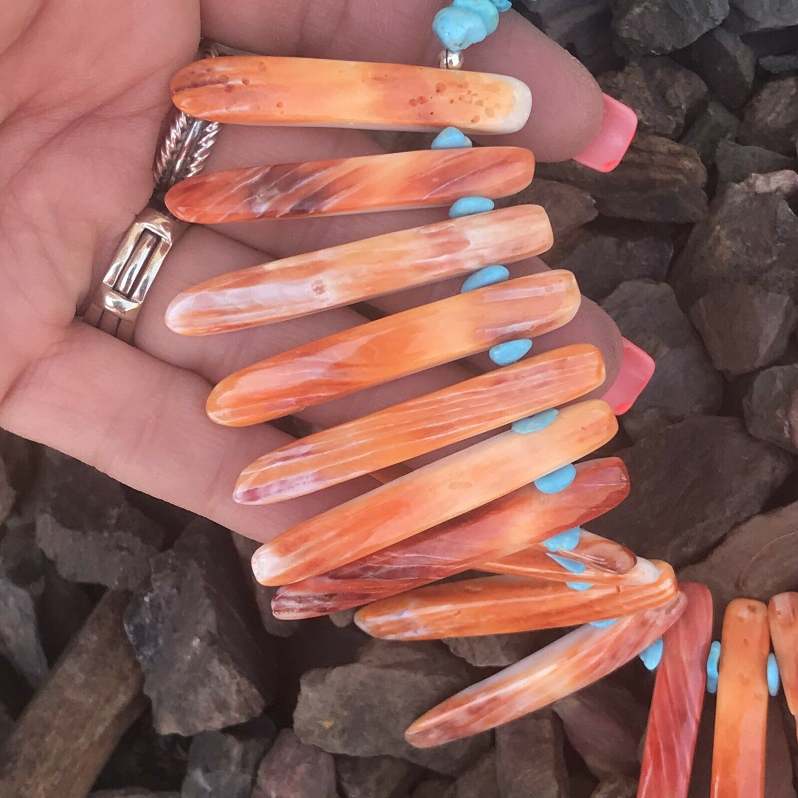 Navajo Sterling Turquoise Spiny Oyster Necklace