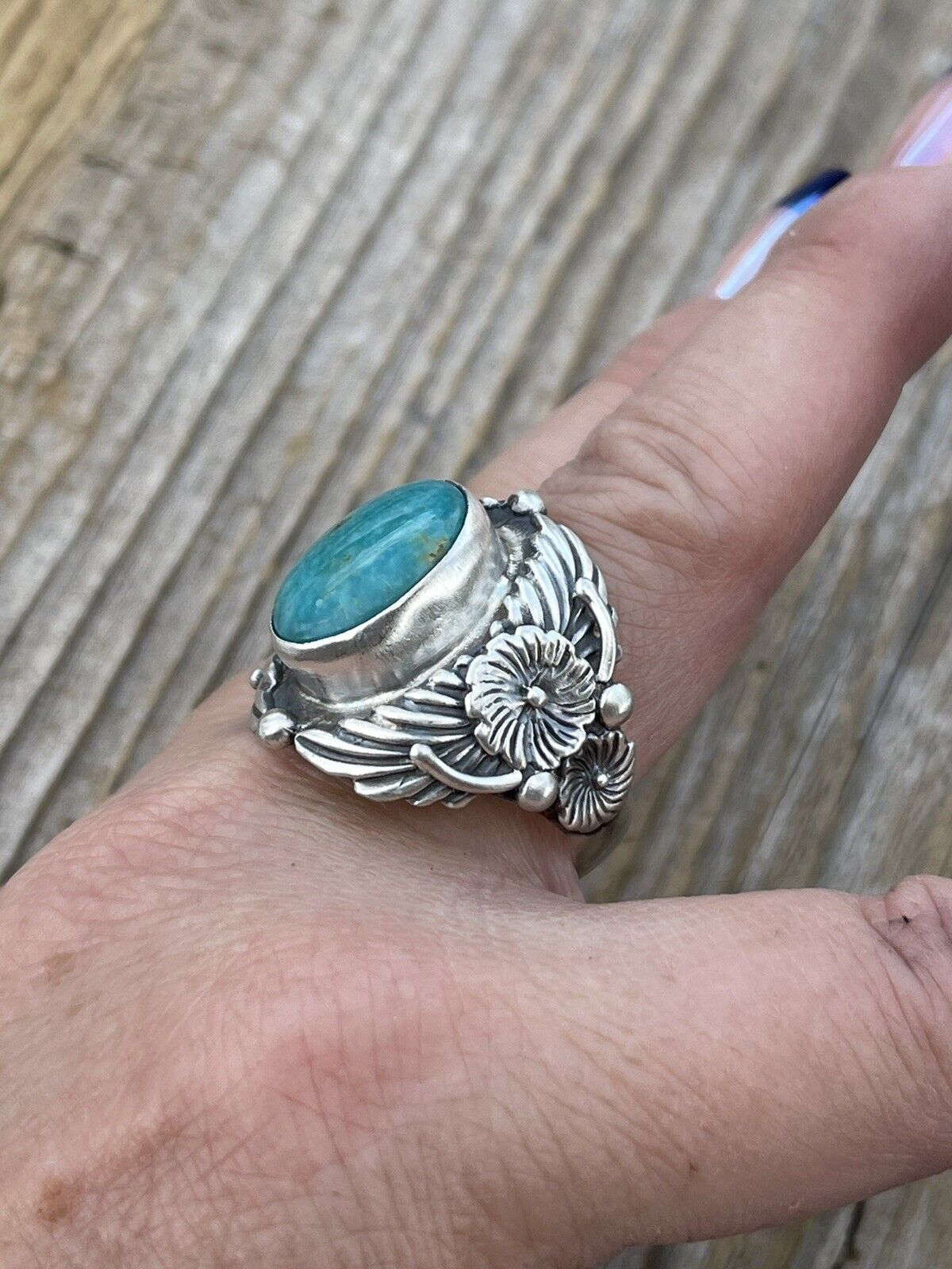 Navajo Sterling Silver Turquoise Southwest Ring Signed