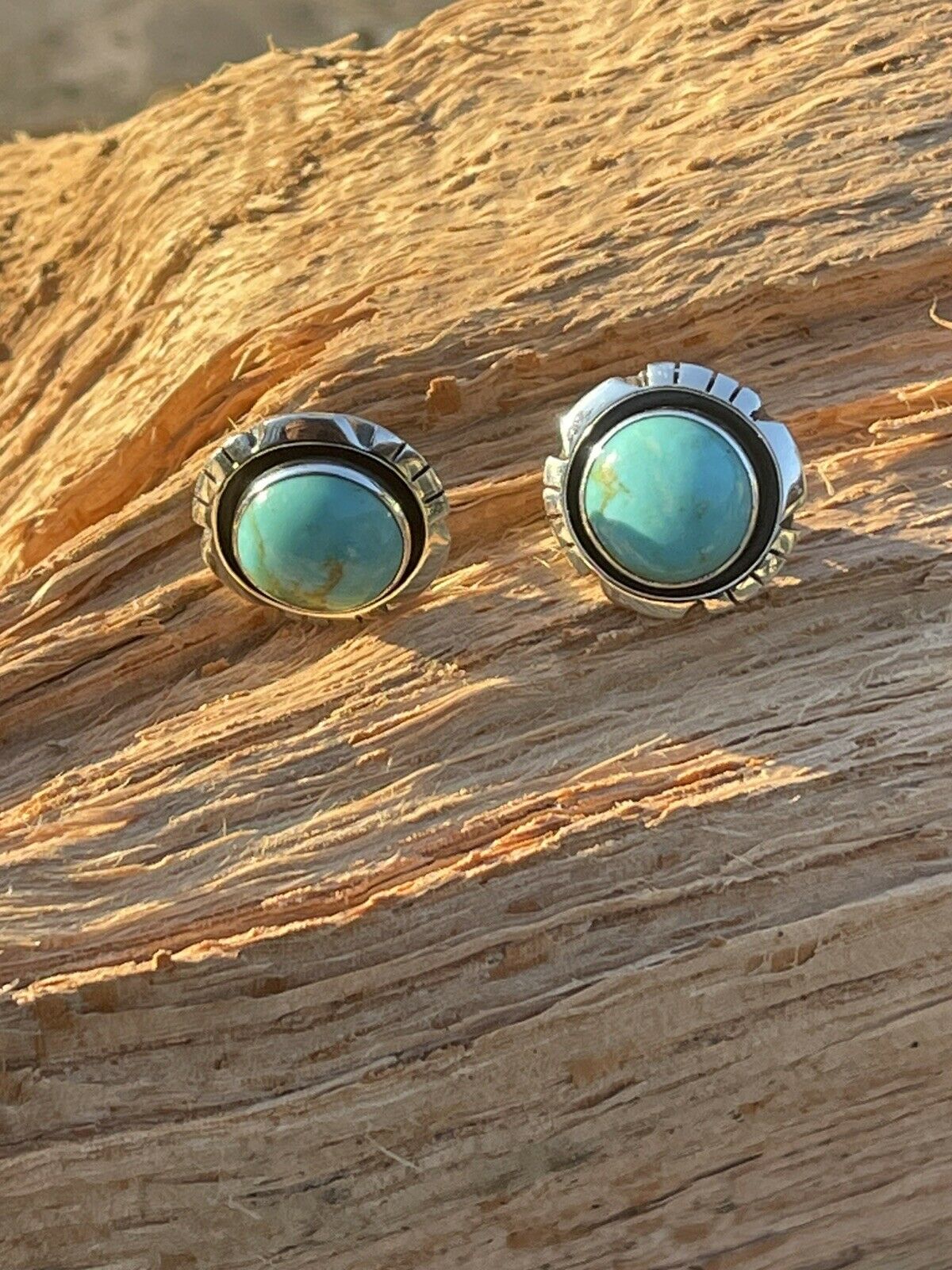 Navajo Turquoise & Sterling Silver 5/8 Inch Stud Earrings Signed