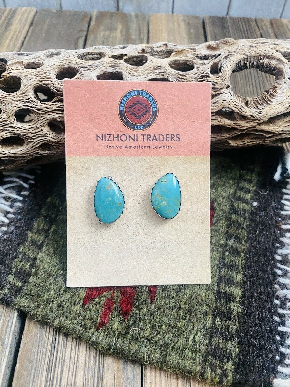 Navajo Turquoise & Sterling Silver Post Earrings Signed