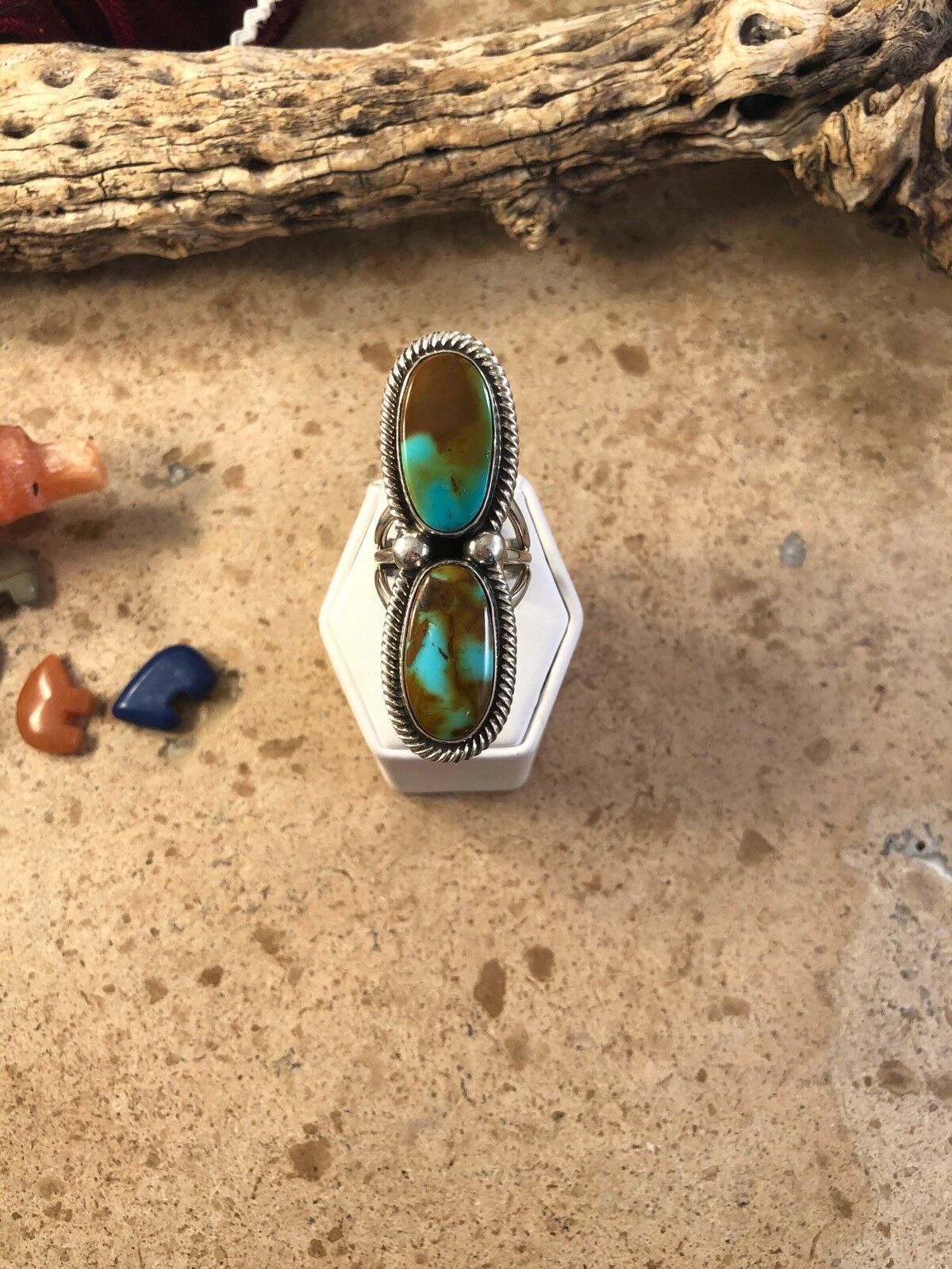 Royston Turquoise & Sterling Silver Navajo Ring Size 8 By Derrick Martinez