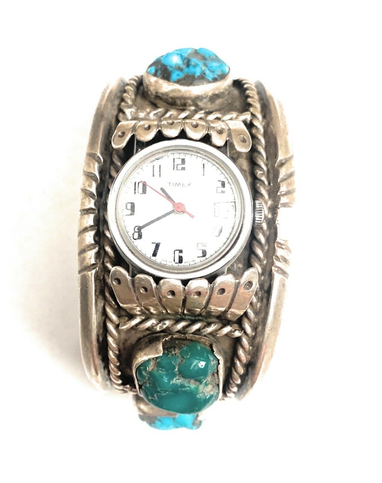 Old Pawn Vintage Navajo Kingman Turquoise & Sterling Silver Watch Cuff