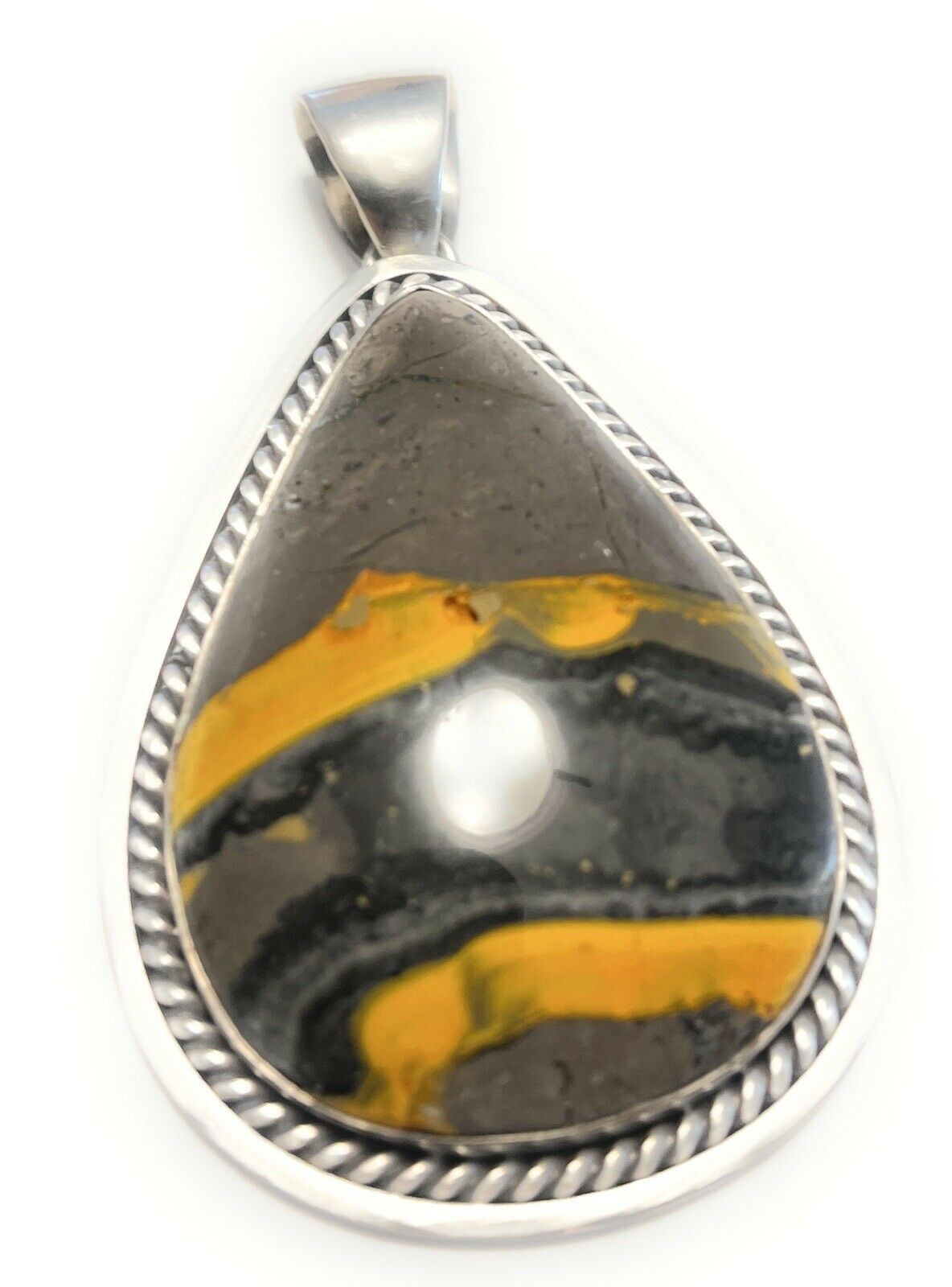 Navajo Bumblebee Jasper & Sterling Silver Pendant Signed