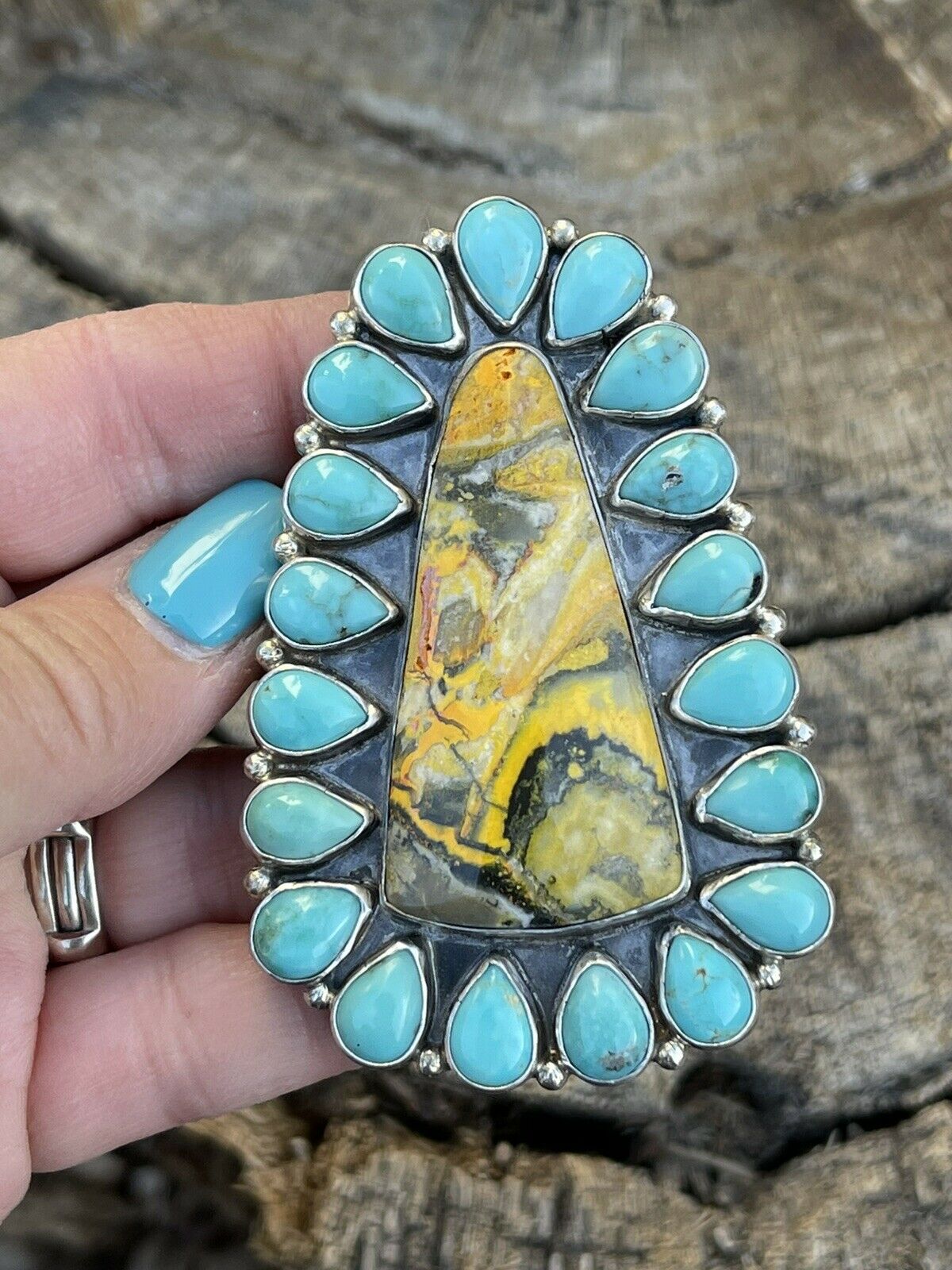 Navajo Sterling Bumblebee and Turquoise Stone Ring Sz 8.5