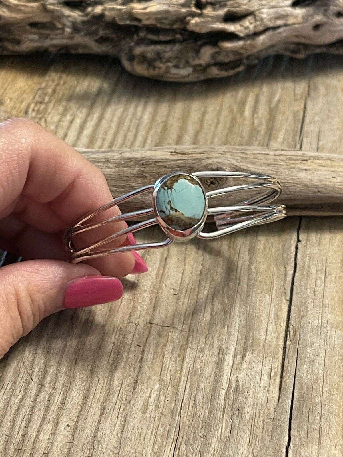 Navajo Turquoise Spiny Sterling Silver Bracelet Loop Cuff Stamped Begay