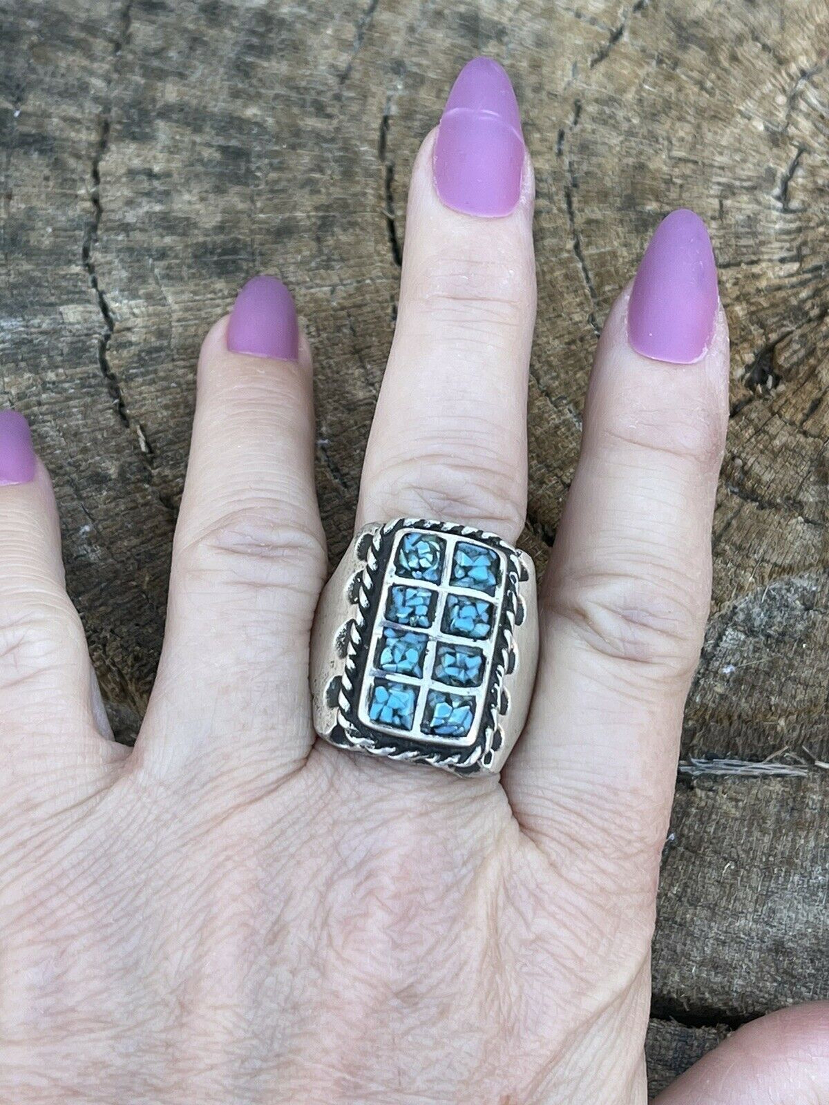 Navajo Unisex Turquoise Sterling Silver Statement Ring Sz 10.5