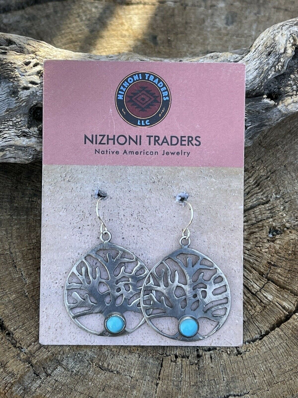 Navajo Sterling Silver Turquoise Tree Of Life Dangle Earrings