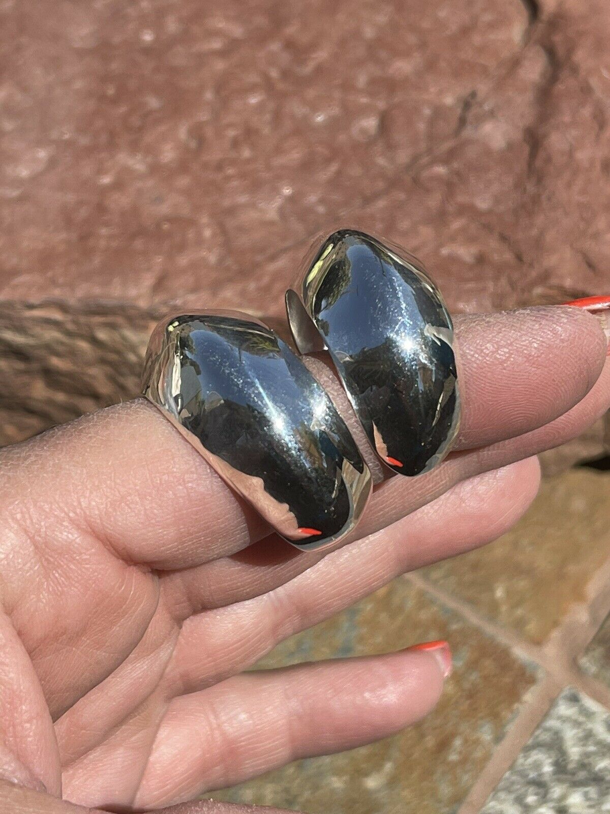 Navajo Sterling Silver Crescent Hoop Earrings