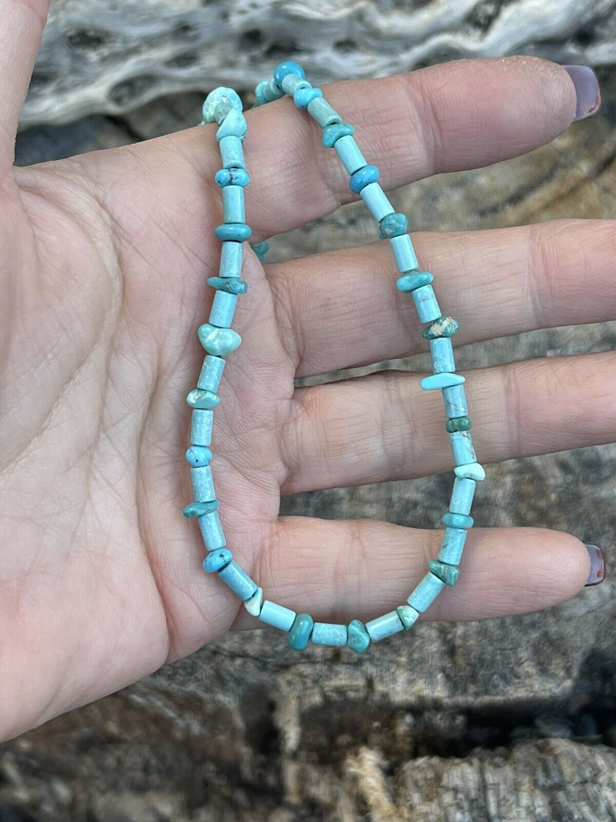 Navajo Natural Turquoise & Sterling Silver 16 Inch Beaded Necklace